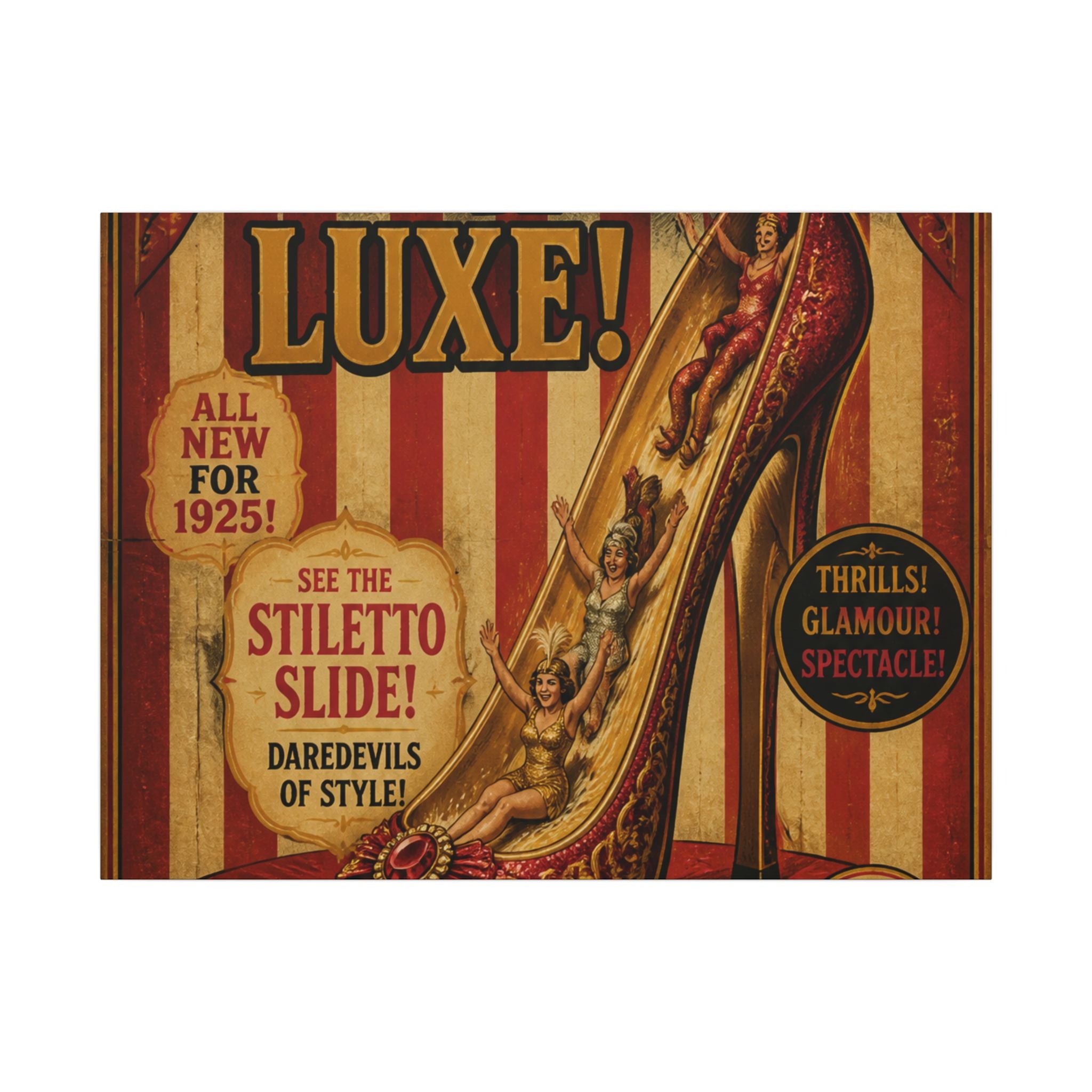 High Heel Slide Wall Art Canvas 16×20 Vintage Circus Kitchen Decor Maximalist Print