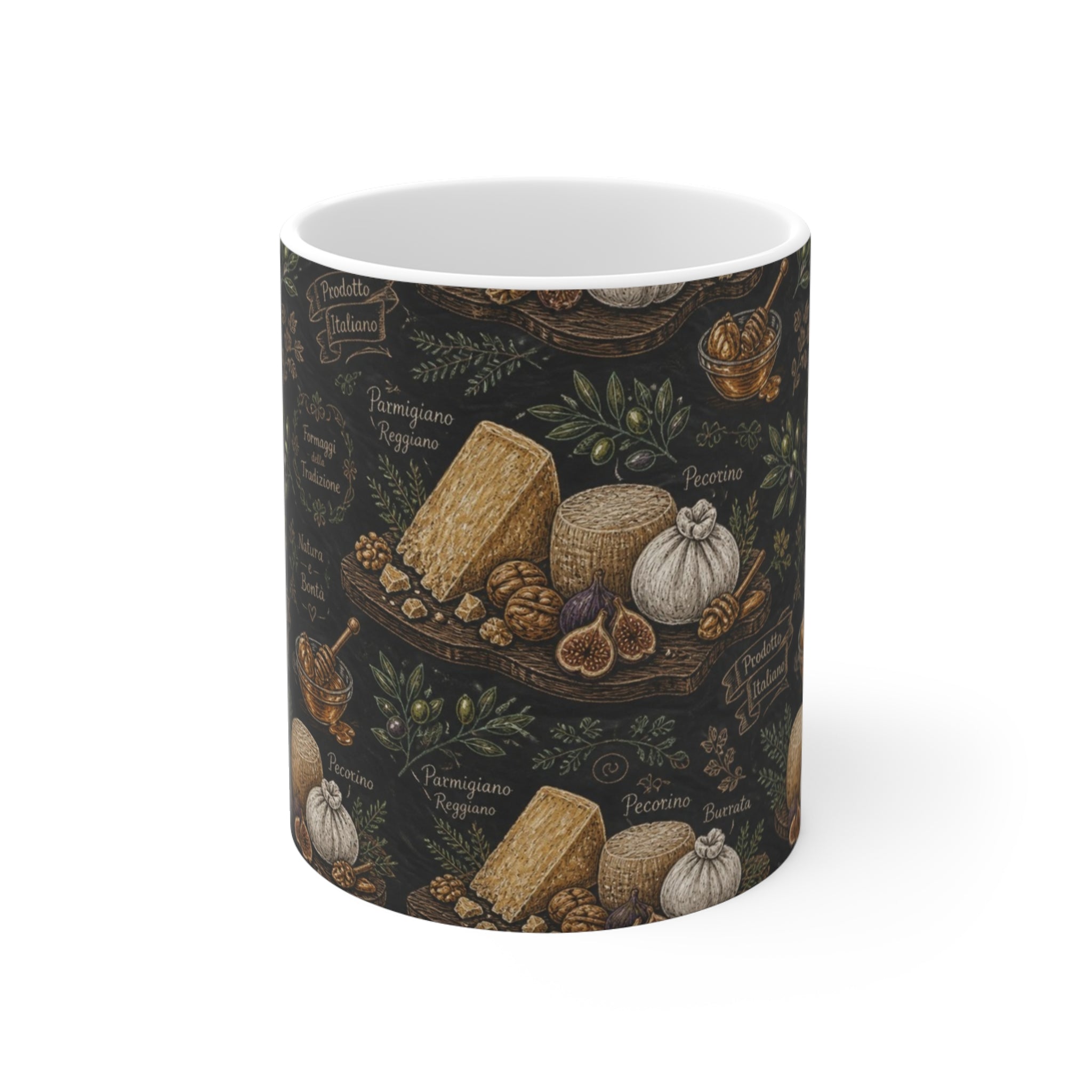 Italian Cheese Board 11oz Ceramic Mug Mediterranean Kitchen Chalk Art Design Italian Cottagecore Gift