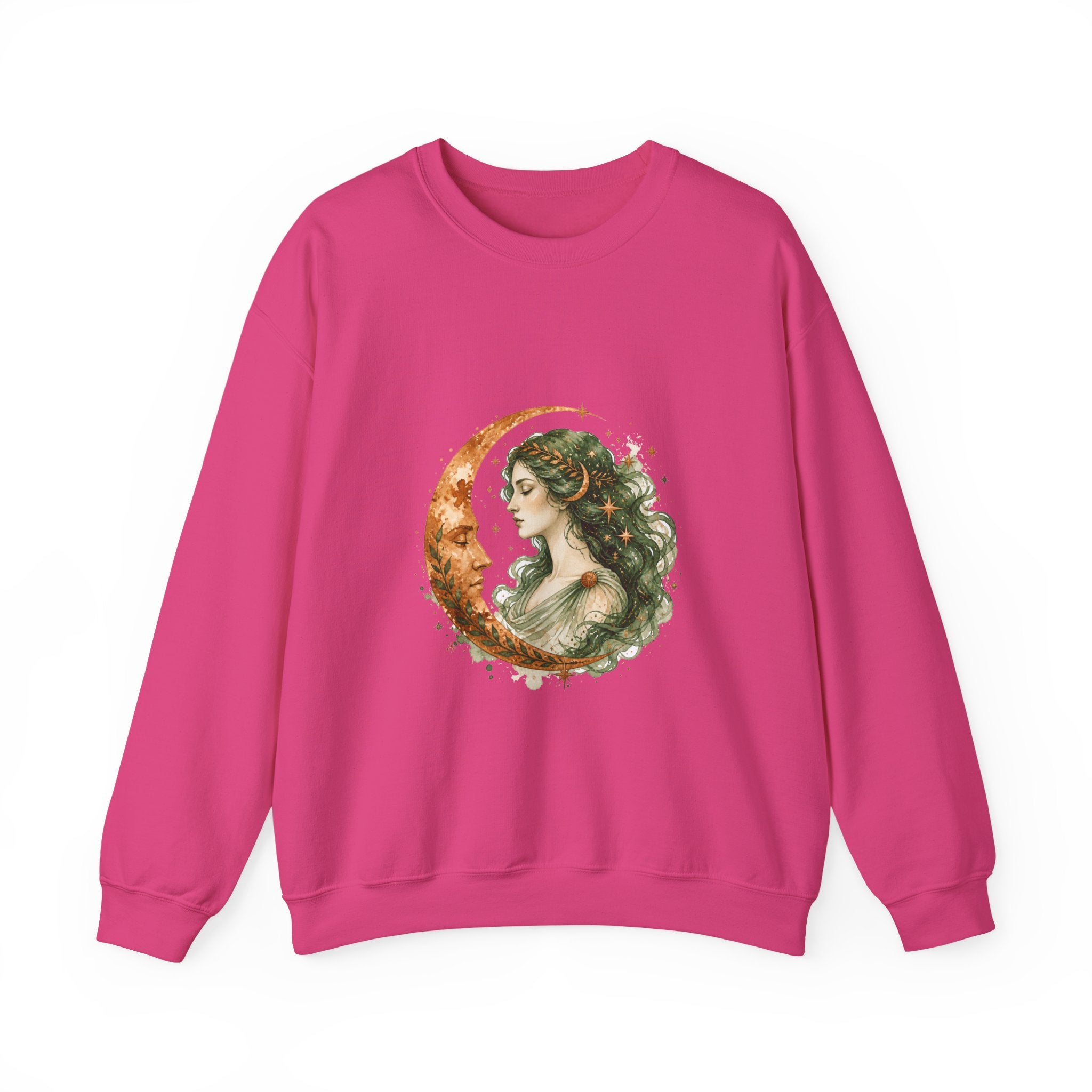 Matching Couple Sweatshirt - Helios & Selene Matching Couple Crewneck Sweatshirt Watercolor Art His Hers Engagement Gift - Design B