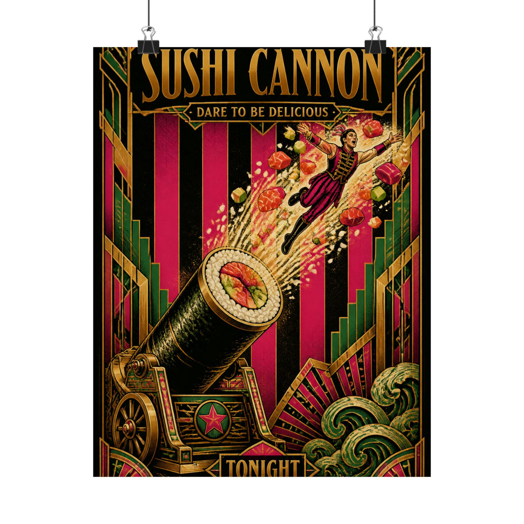Sushi Roll Cannon Wall Art Poster 24×36 Art Deco Bar Area Decor Maximalist Print