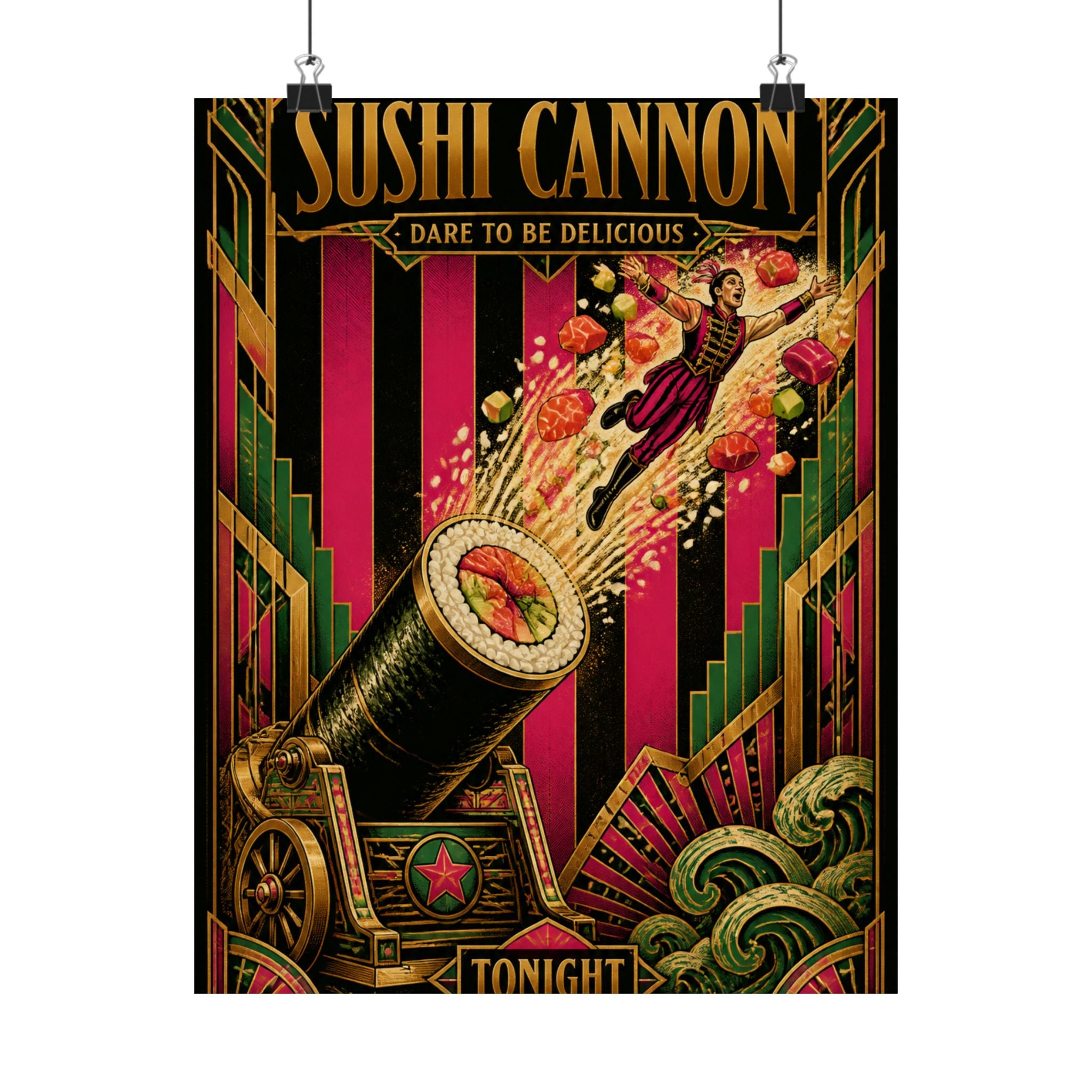 Sushi Roll Cannon Wall Art Poster 24×36 Art Deco Bar Area Decor Maximalist Print
