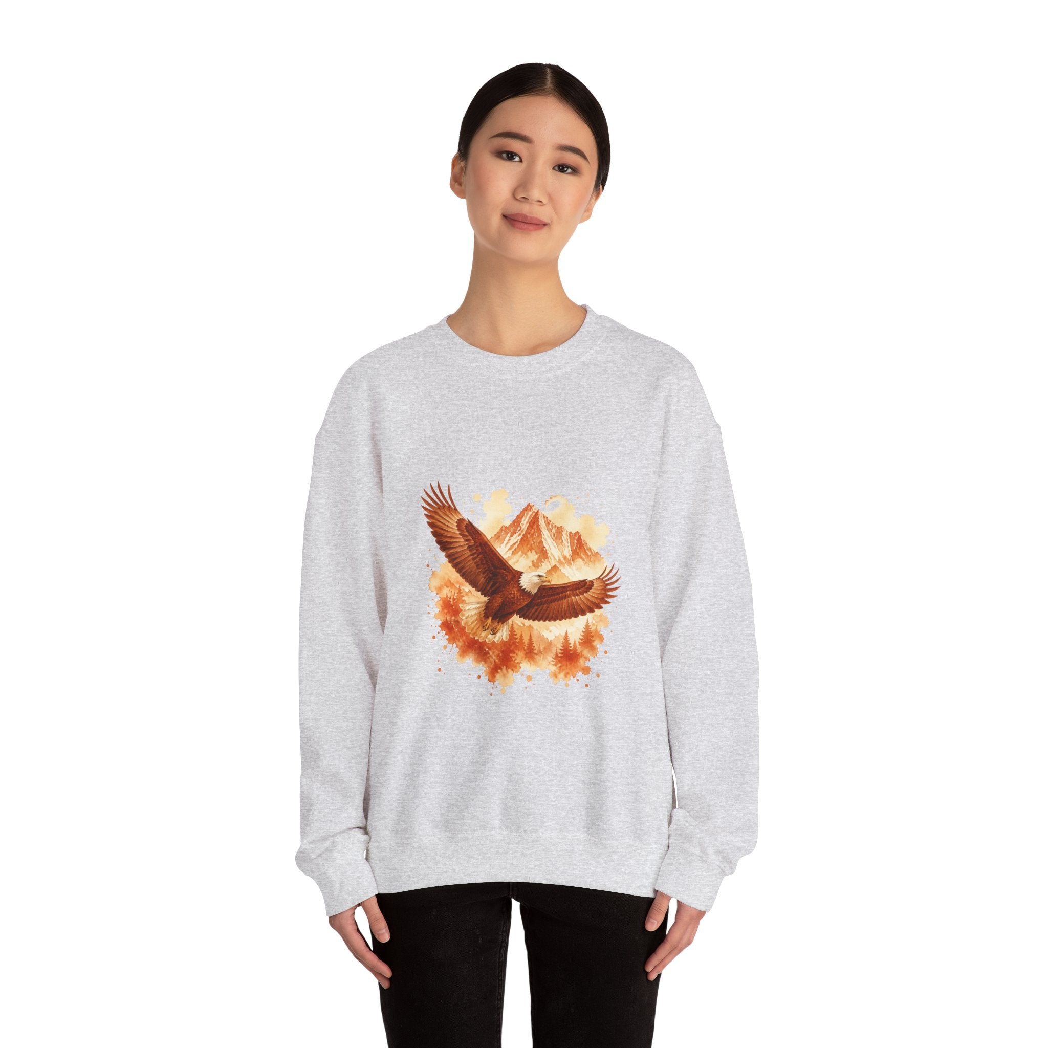 Matching Couple Sweatshirt - Eagle & Whale Matching Couple Premium Fleece Sweatshirt Watercolor Art His Hers Birthday Gift - Design A