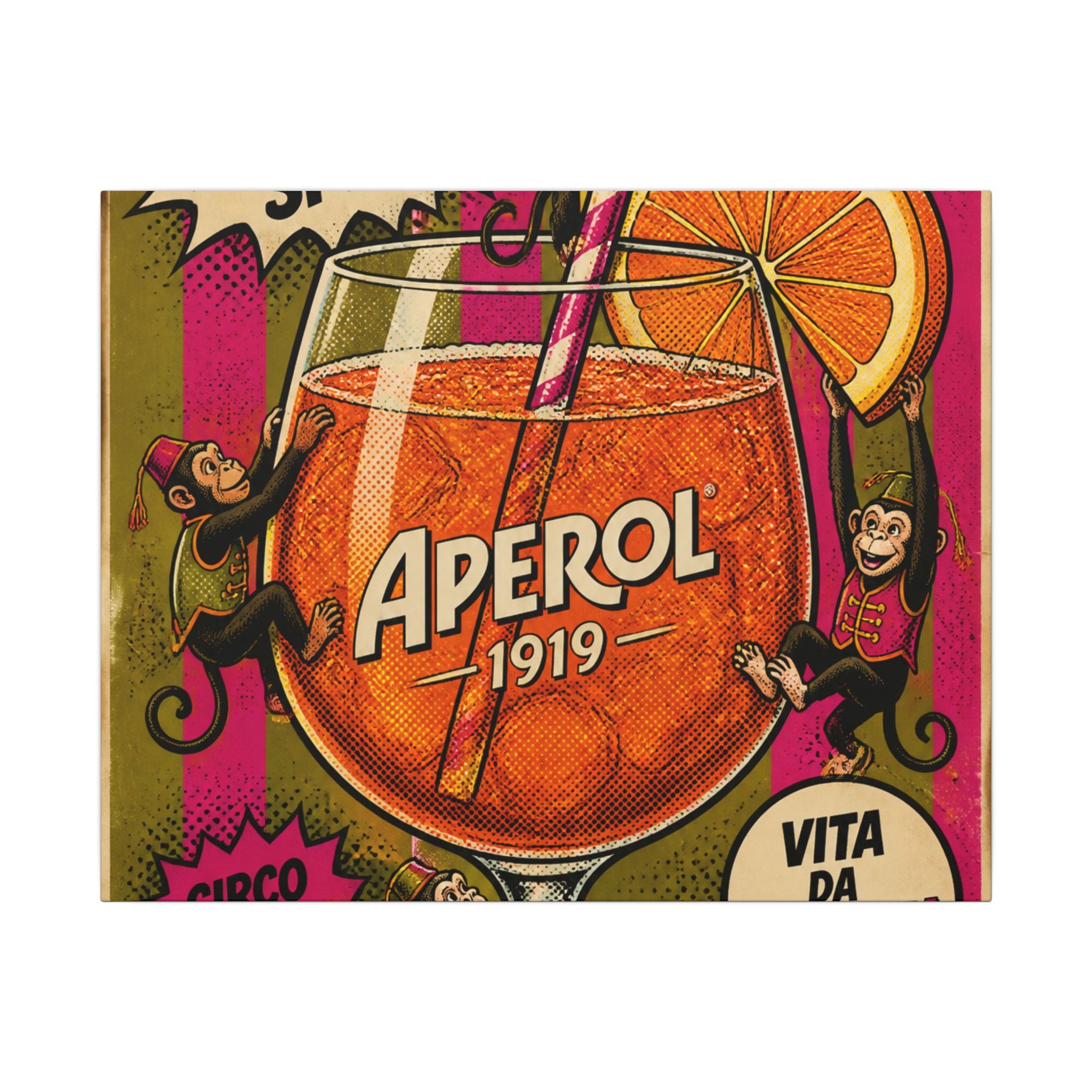 Aperol Spritz Monkeys Wall Art Canvas 16×20 Pop Art Living Room Decor Maximalist Print