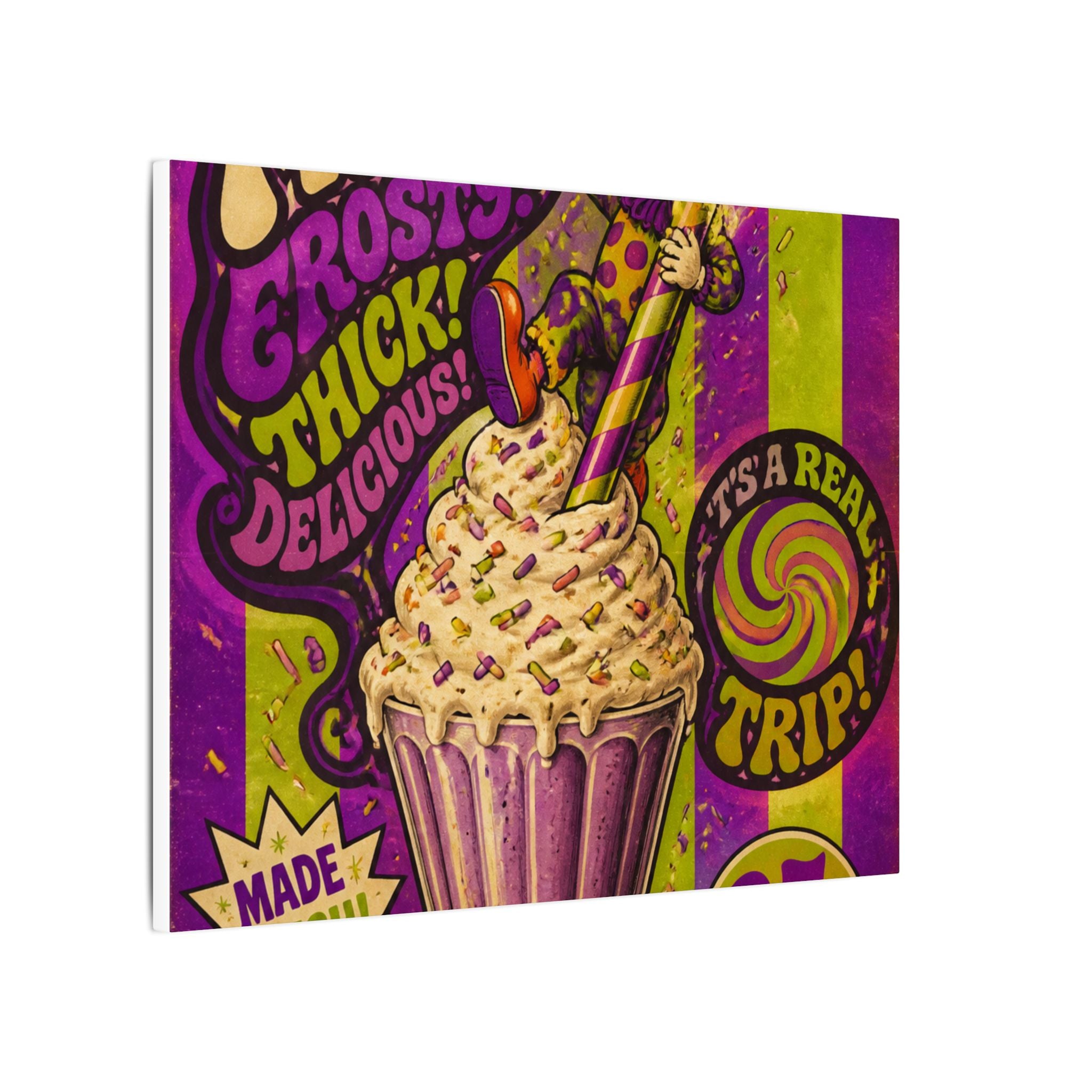 Milkshake Slide Clown Wall Art Canvas 16×20 Psychedelic Cafe Decor Maximalist Print