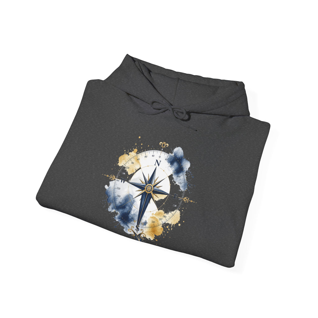 Matching Couple Sweatshirt - Compass North & South Matching Couple Hooded Sweatshirt Watercolor Art His Hers Engagement Gift - Design B