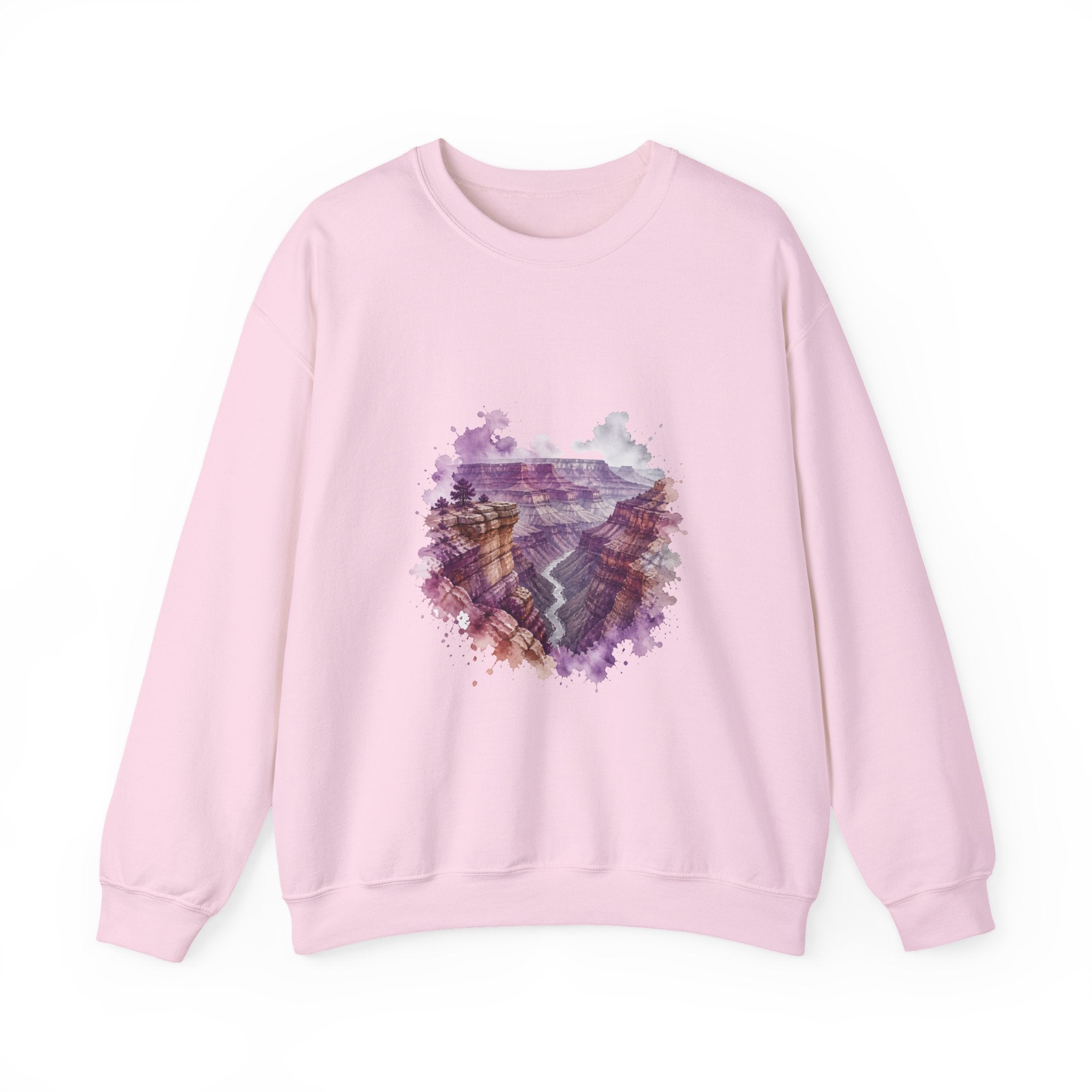 Matching Couple Sweatshirt - Lavender Fields & Canyon Matching Couple Crewneck Sweatshirt Watercolor Art His Hers Engagement Gift - Design B