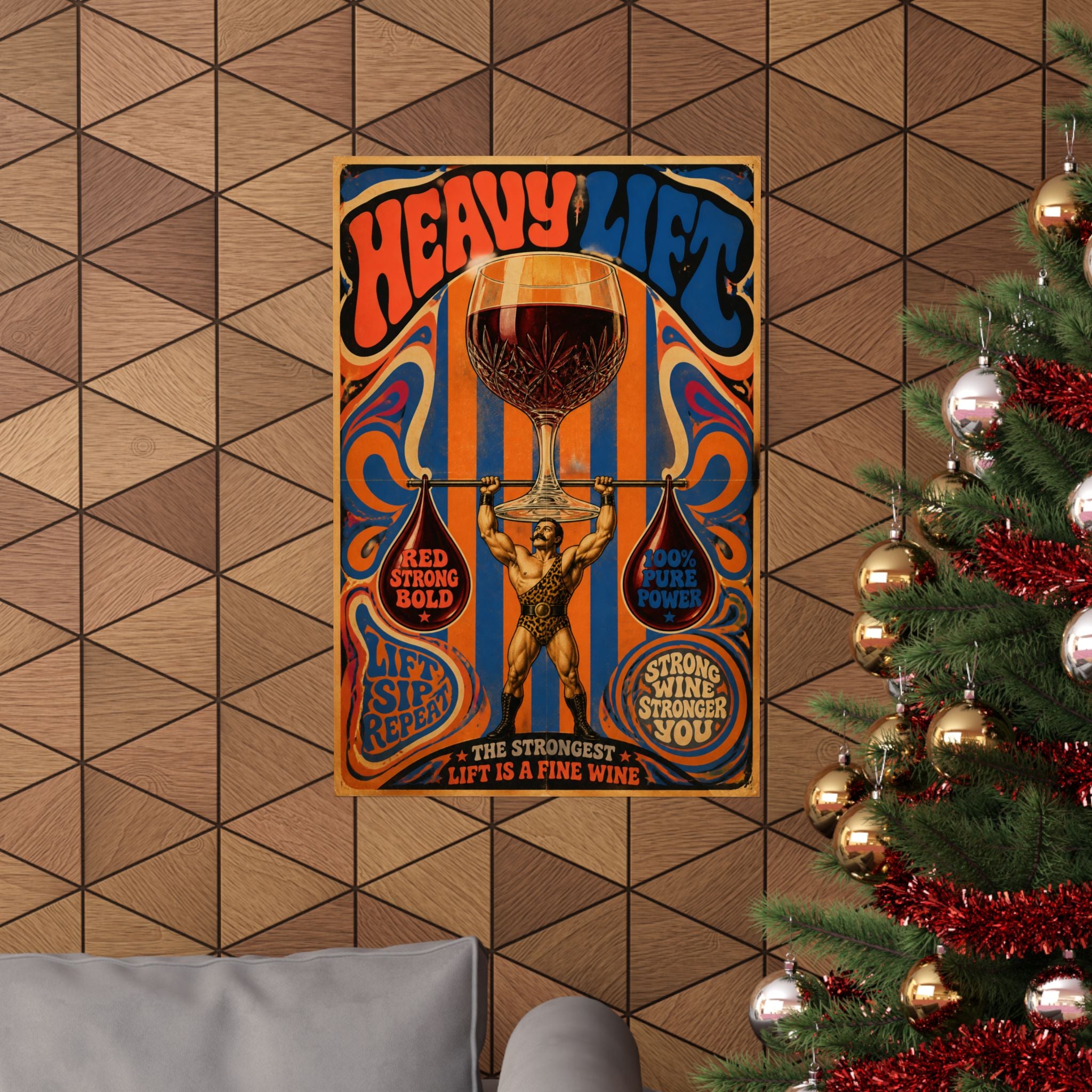 Wine Glass Strongman Wall Art Poster 24×36 Psychedelic Dining Room Decor Maximalist Print