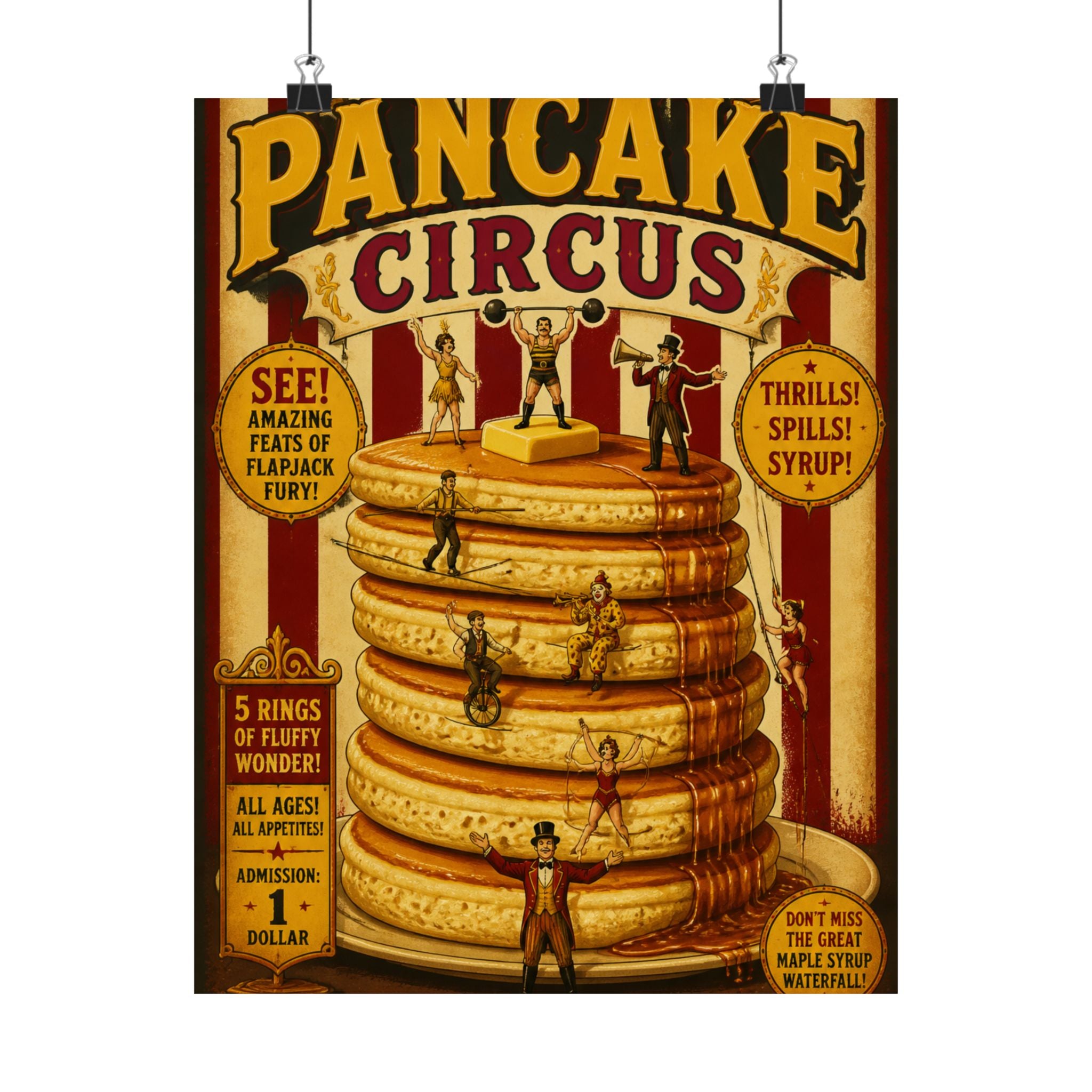 Pancake Stack Platform Wall Art Poster 24×36 Vintage Circus Bedroom Decor Maximalist Print