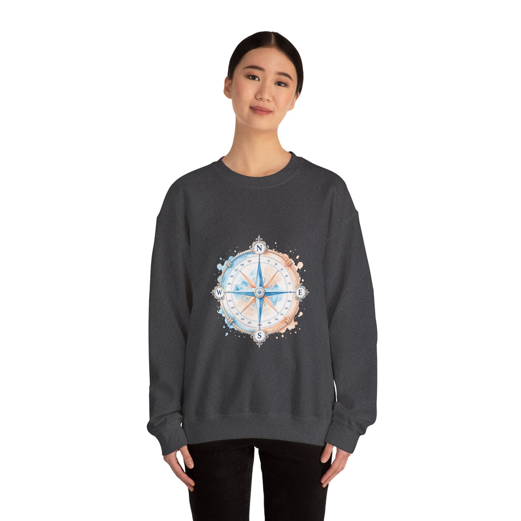 Matching Couple Sweatshirt - Compass North & South Matching Couple Premium Fleece Sweatshirt Watercolor Art His Hers Birthday Gift - Design A