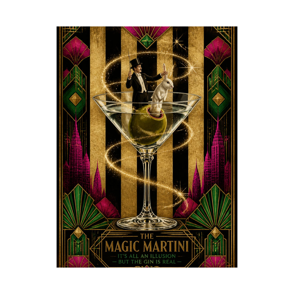Martini Magician Wall Art Poster 18×24 Art Deco Entryway Decor Maximalist Print
