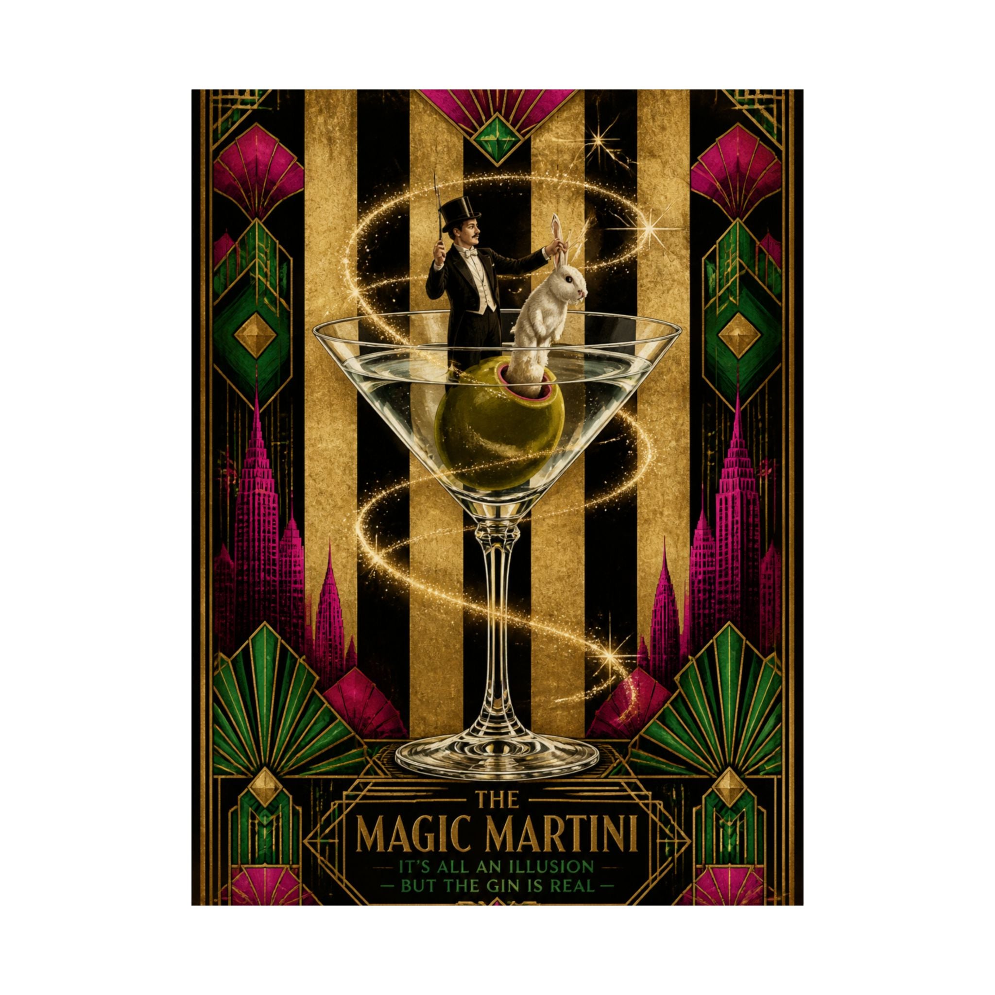 Martini Magician Wall Art Poster 18×24 Art Deco Entryway Decor Maximalist Print