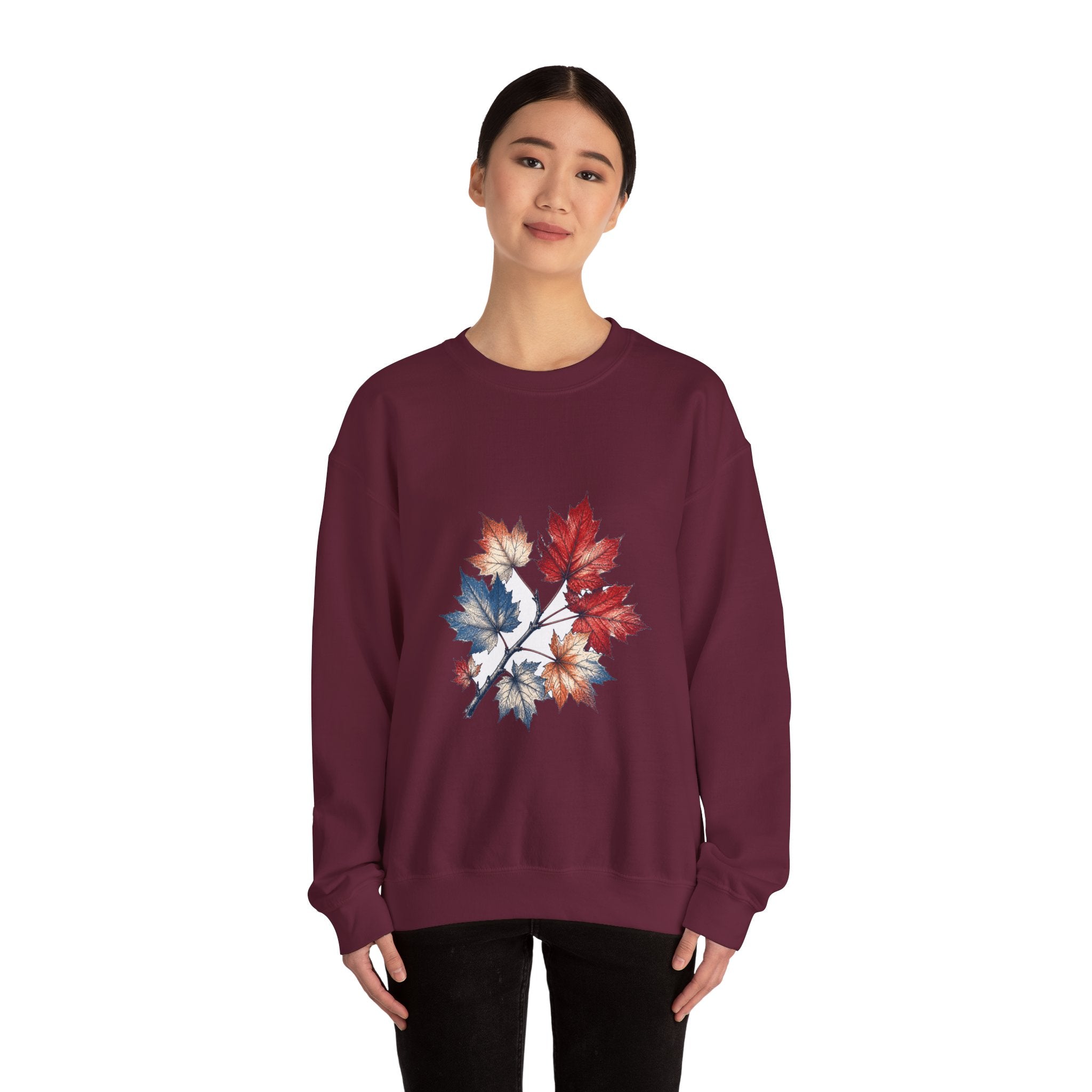 Matching Couple Sweatshirt - Cherry Blossom & Maple Leaf Matching Couple Crewneck Sweatshirt Hand-Drawn Art His Hers Best Friend Gift - Design B