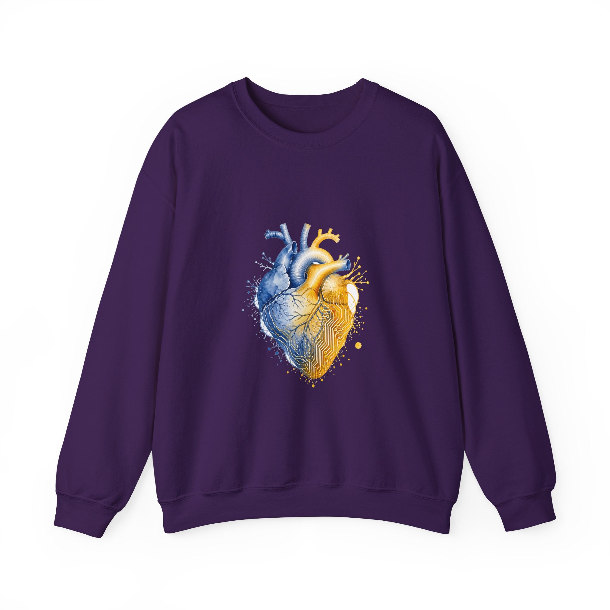 Matching Couple Sweatshirt - Robot & Heart Matching Couple Crewneck Sweatshirt Watercolor Art His Hers Engagement Gift - Design B