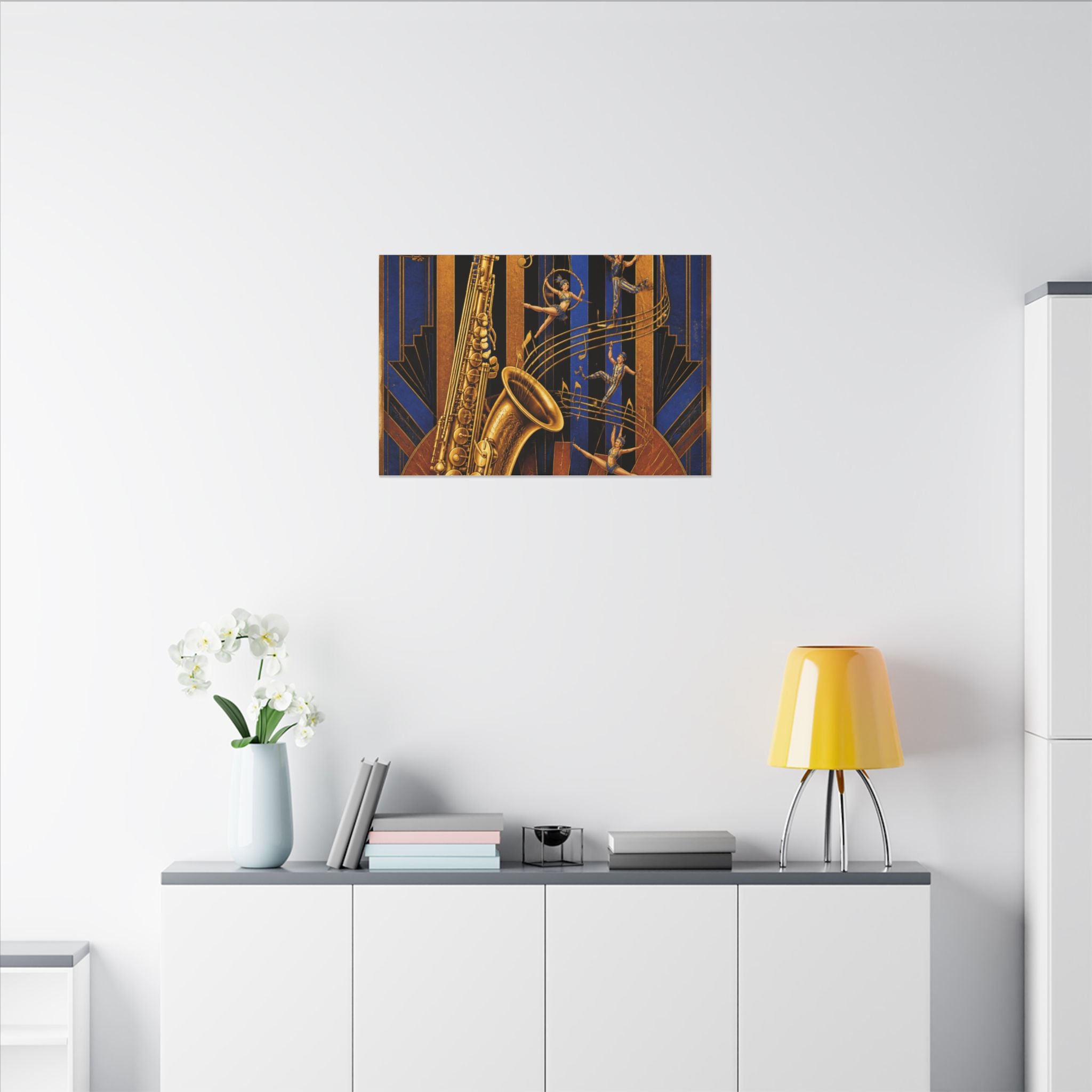 Saxophone Music Circus Wall Art Canvas 16×20 Art Deco Entryway Decor Maximalist Print