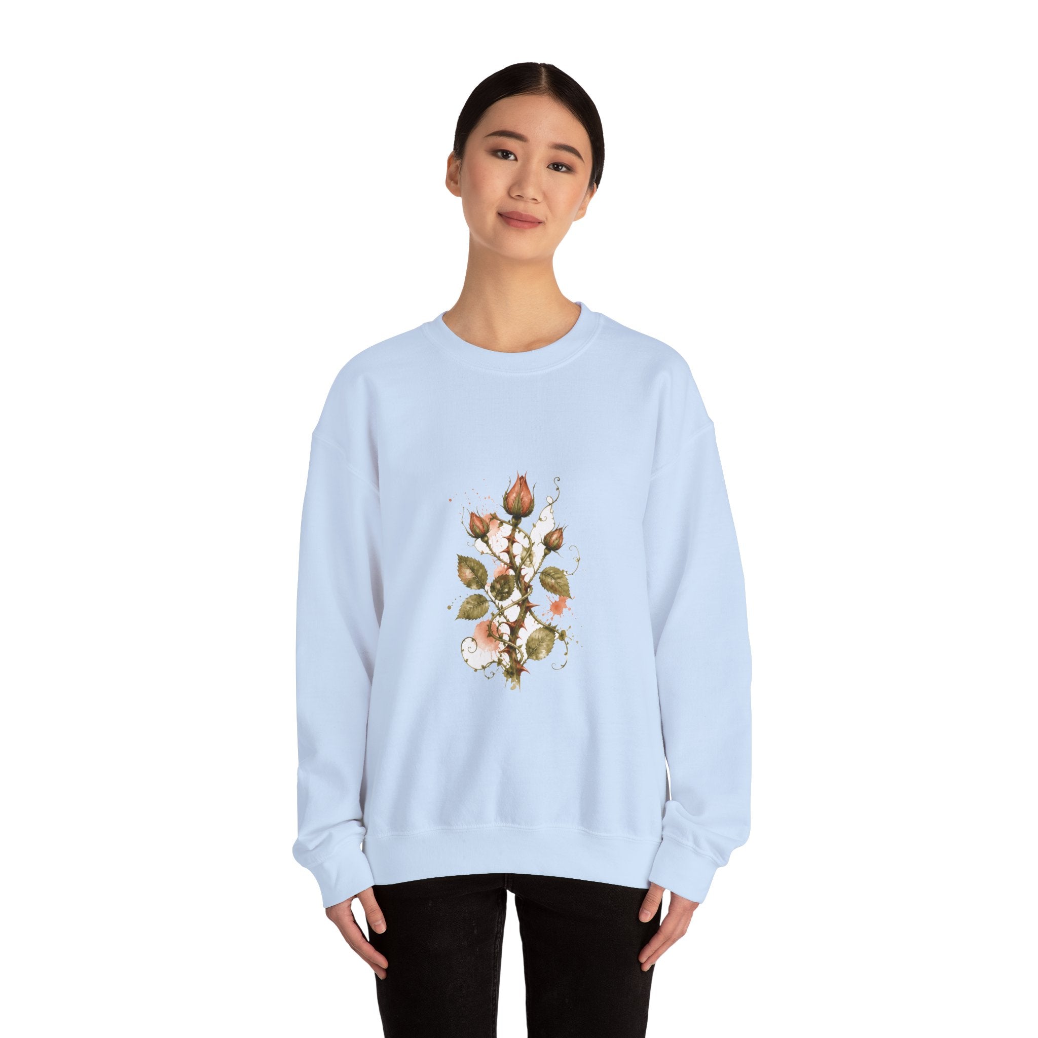 Matching Couple Sweatshirt - Rose & Thorn Matching Couple Premium Fleece Sweatshirt Watercolor Art His Hers Birthday Gift - Design B