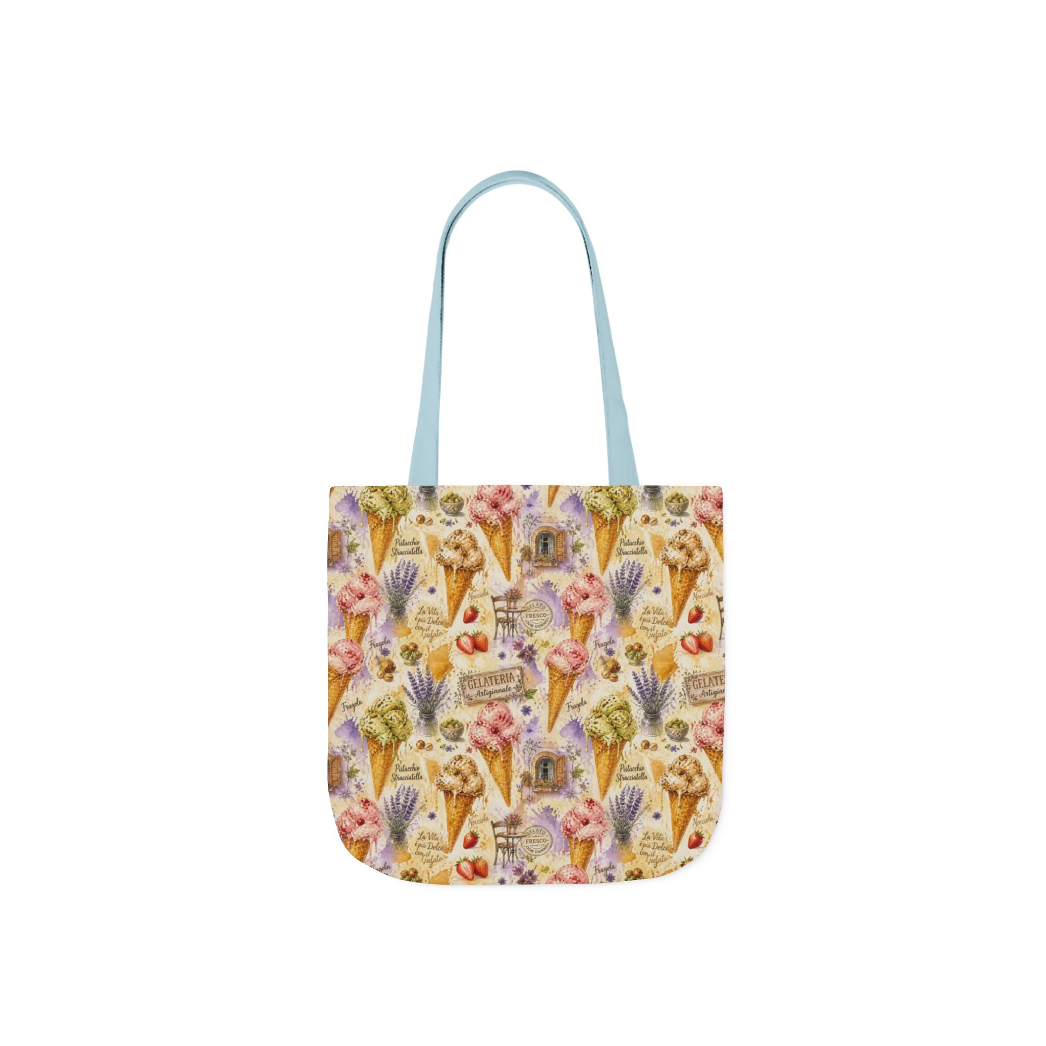 Gelato Scoops Canvas Tote Bag Mediterranean Kitchen Watercolor Splash Design Italian Cottagecore Gift