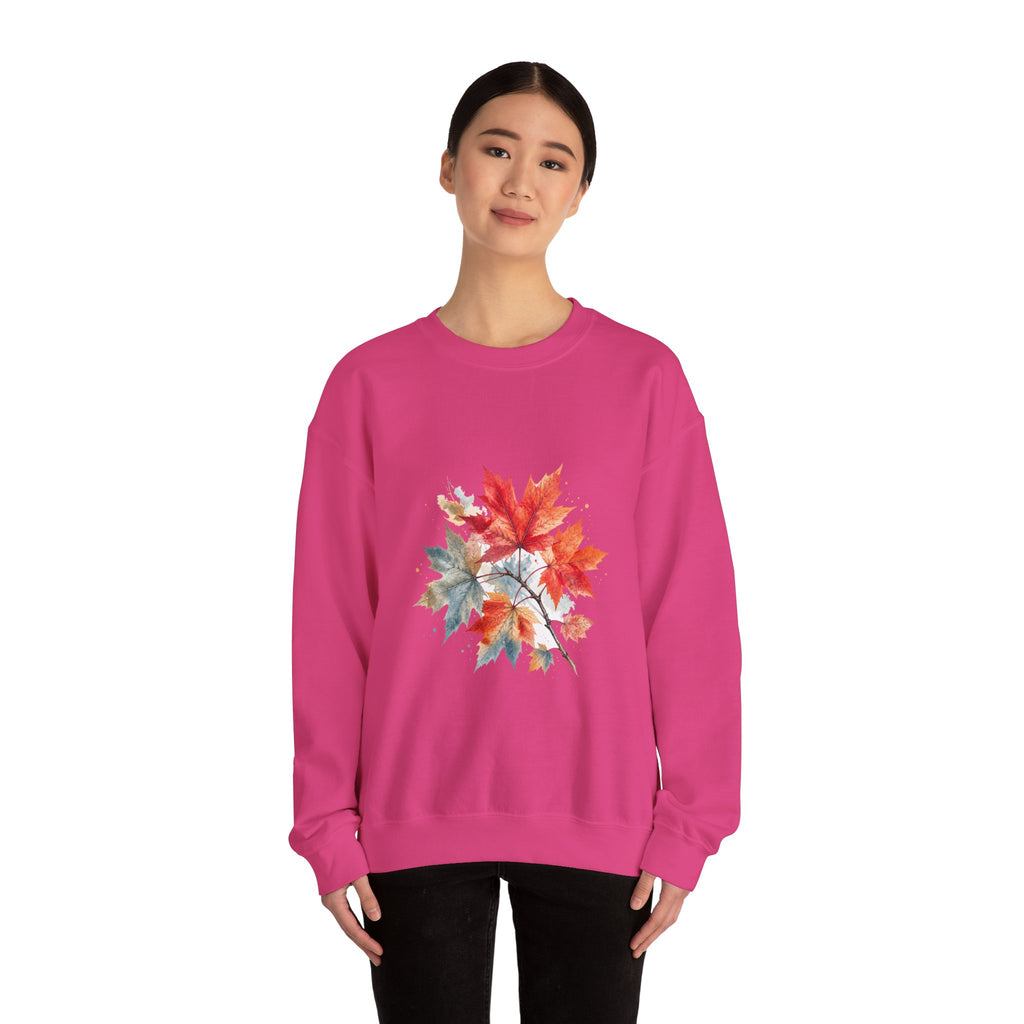 Matching Couple Sweatshirt - Cherry Blossom & Maple Leaf Matching Couple Crewneck Sweatshirt Watercolor Art His Hers Engagement Gift - Design B