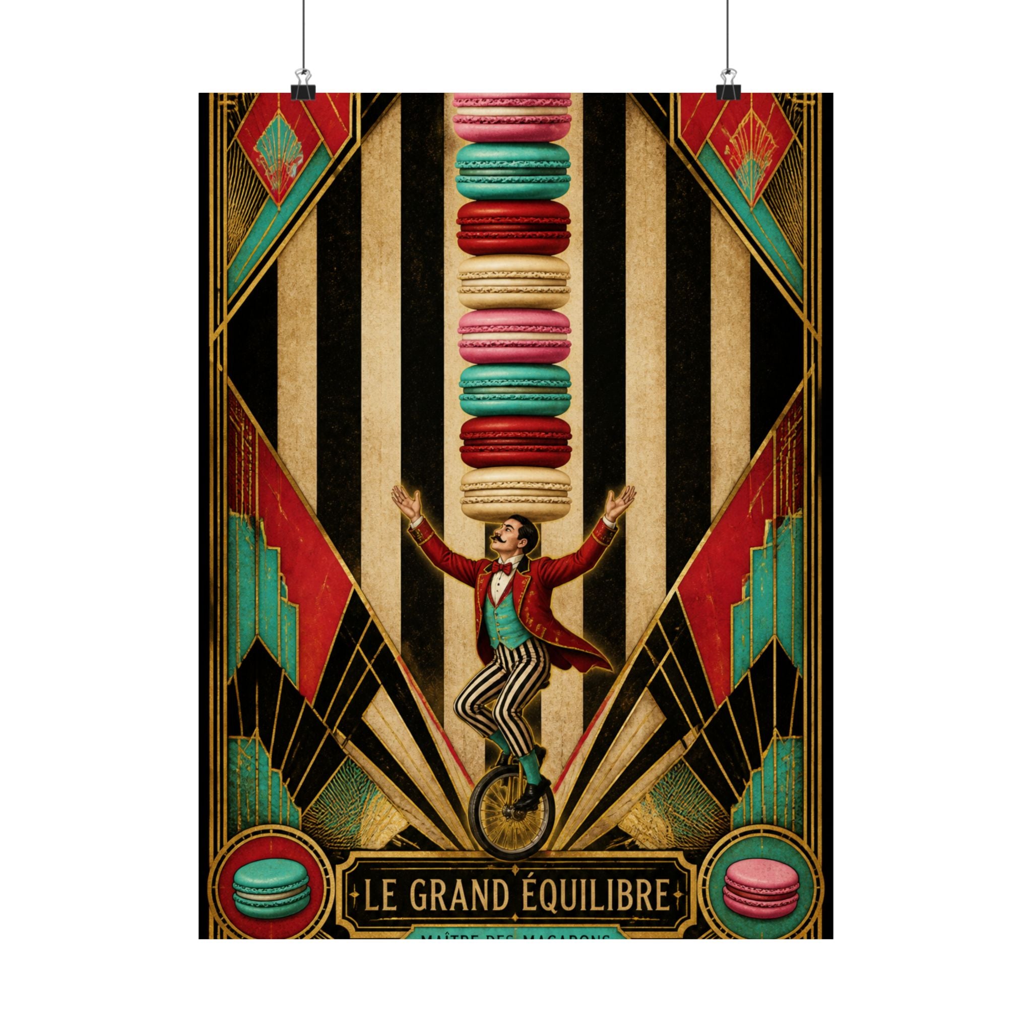 Macaron Balancing Tower Wall Art Poster 18×24 Art Deco Entryway Decor Maximalist Print
