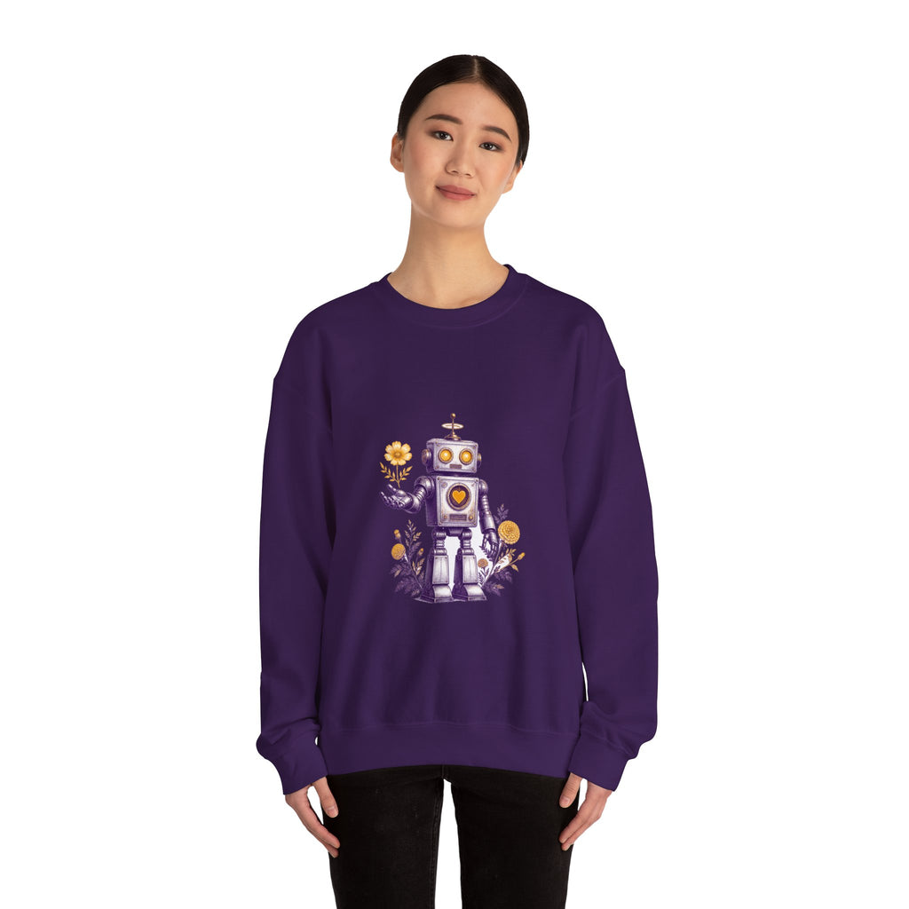 Matching Couple Sweatshirt - Robot & Heart Matching Couple Crewneck Sweatshirt Vintage Art His Hers Wedding Gift - Design A