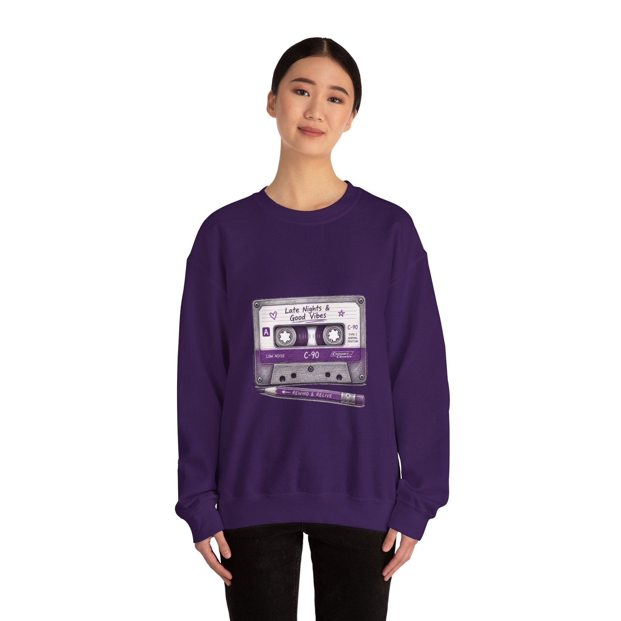 Matching Couple Sweatshirt - Vinyl & Cassette Matching Couple Crewneck Sweatshirt Hand-Drawn Art His Hers Best Friend Gift - Design B