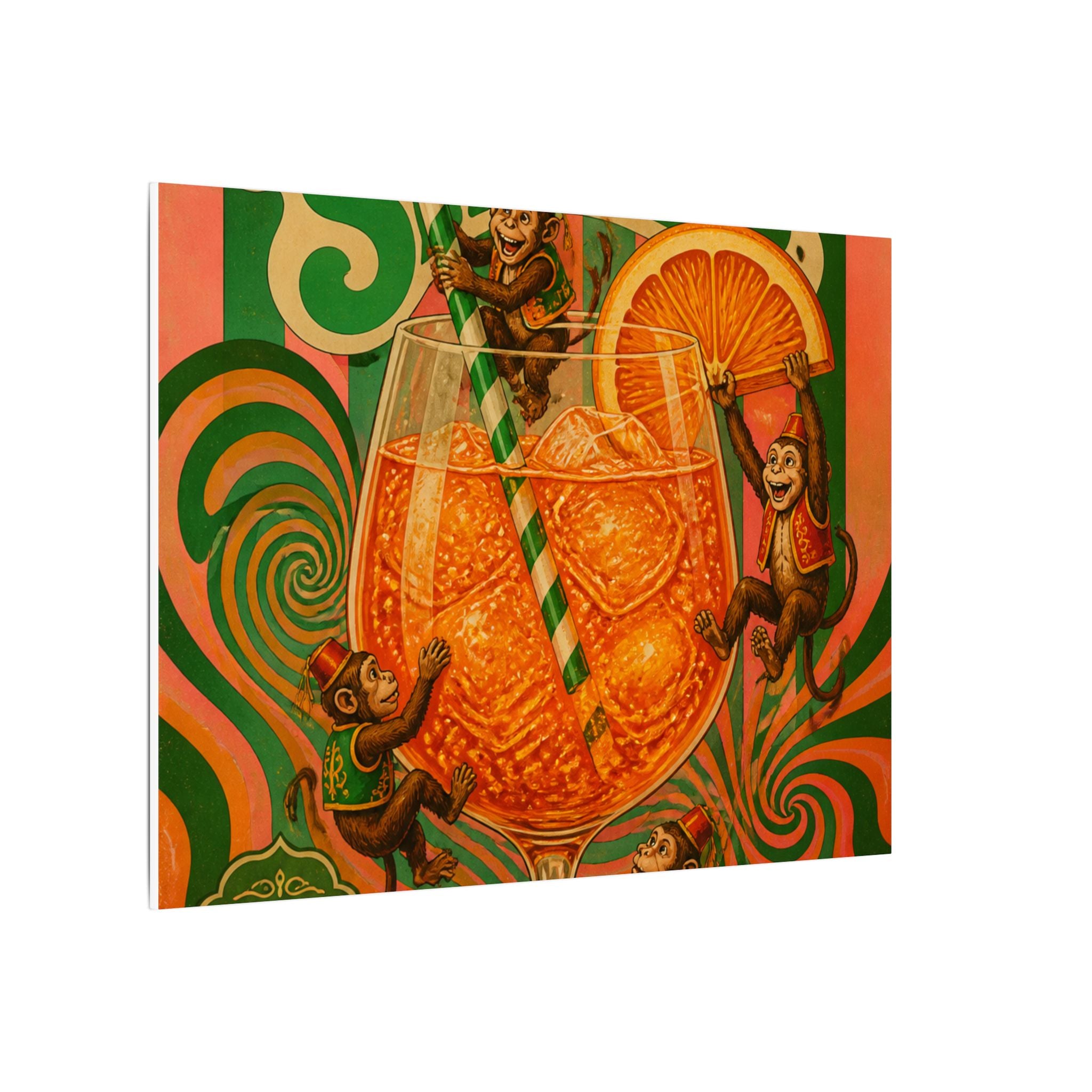 Aperol Spritz Monkeys Wall Art Canvas 16×20 Psychedelic Cafe Decor Maximalist Print