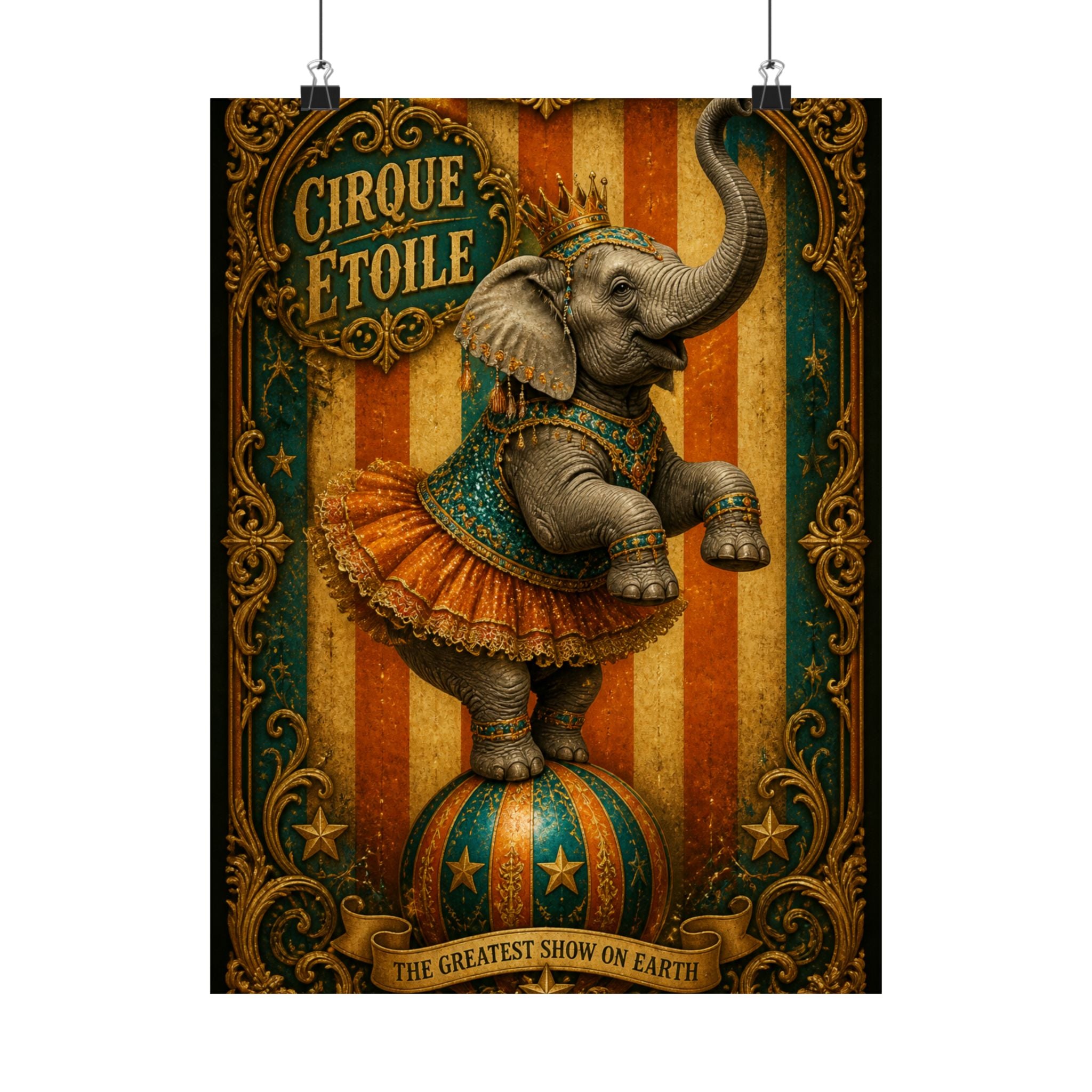 Elephant on Ball Wall Art Poster 24×36 Baroque Studio Decor Maximalist Print