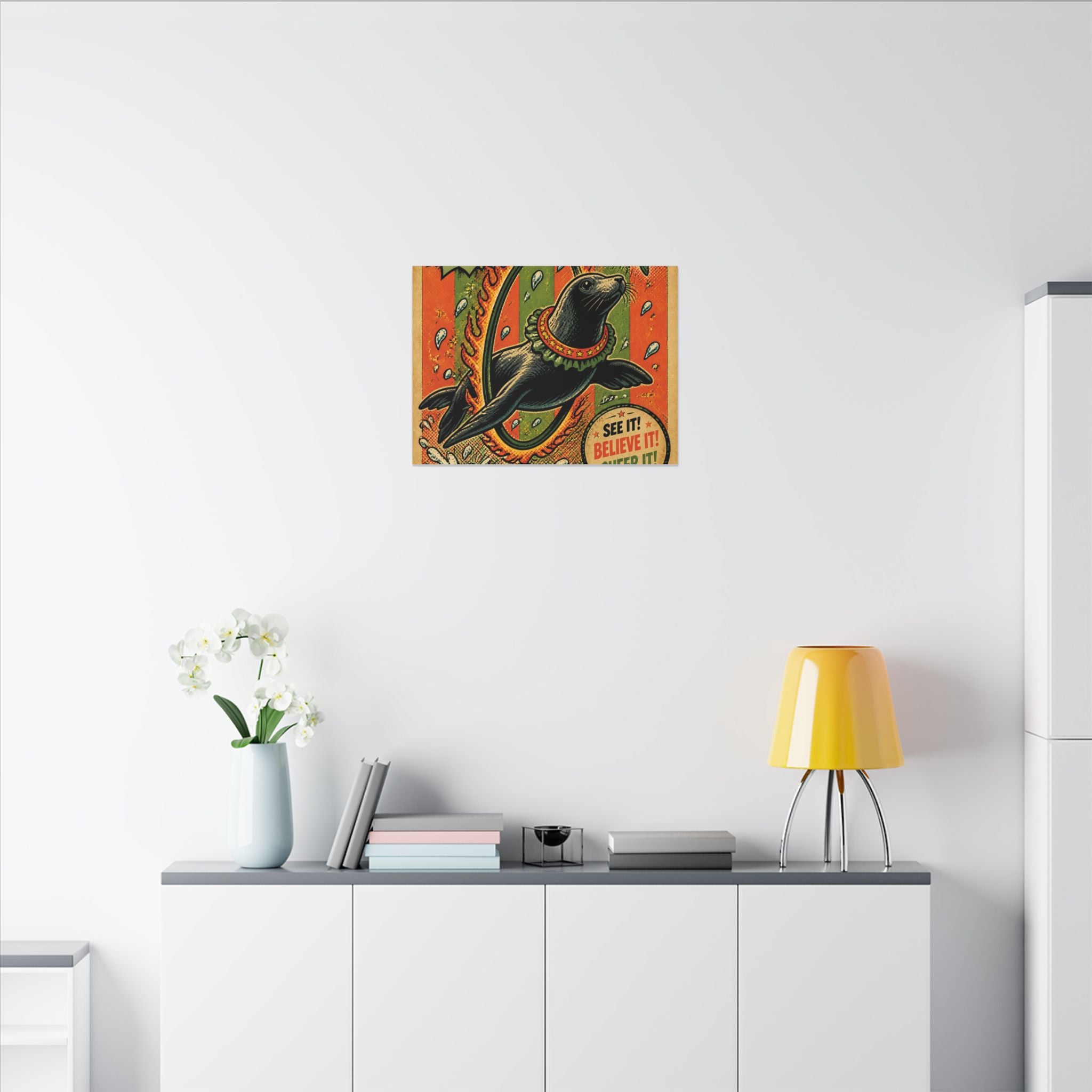 Seal Fire Hoop Wall Art Canvas 24×36 Pop Art Restaurant Decor Maximalist Print