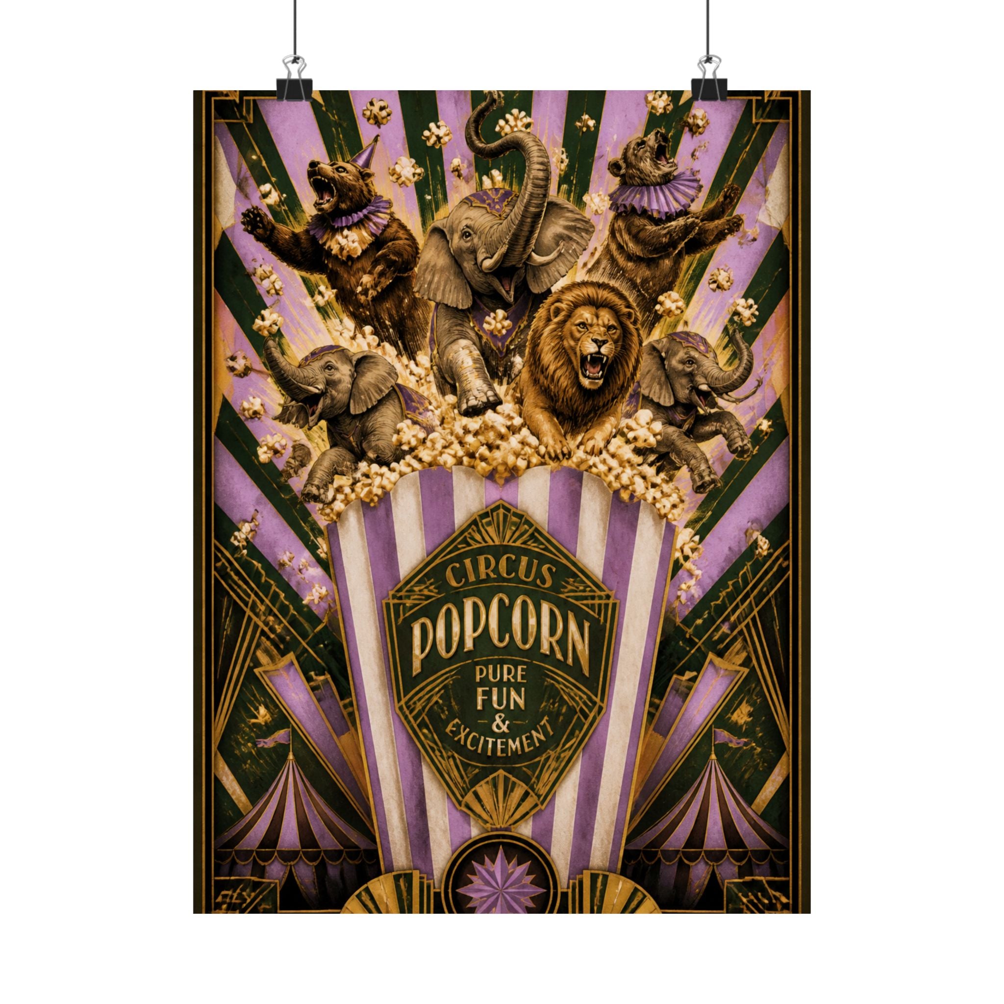 Popcorn Box Animals Wall Art Poster 18×24 Art Deco Entryway Decor Maximalist Print