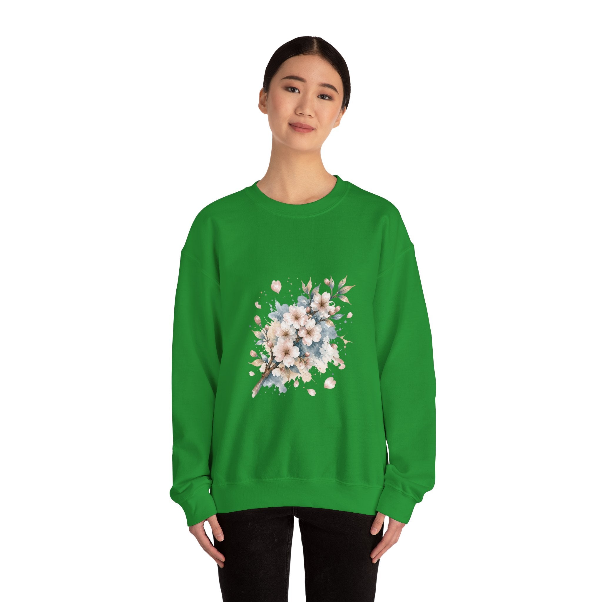 Matching Couple Sweatshirt - Cherry Blossom & Maple Leaf Matching Couple Crewneck Sweatshirt Watercolor Art His Hers Engagement Gift - Design A