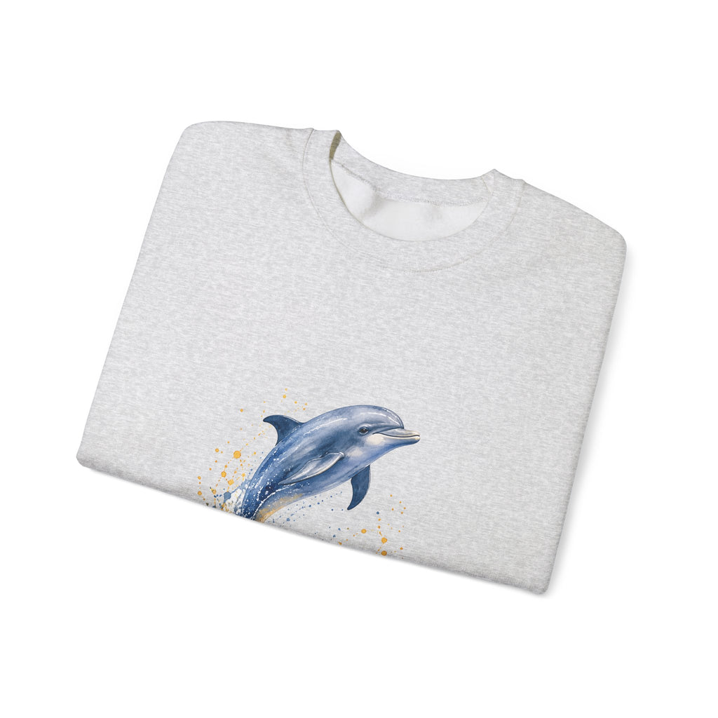 Matching Couple Sweatshirt - Shark & Dolphin Matching Couple Crewneck Sweatshirt Watercolor Art His Hers Engagement Gift - Design B