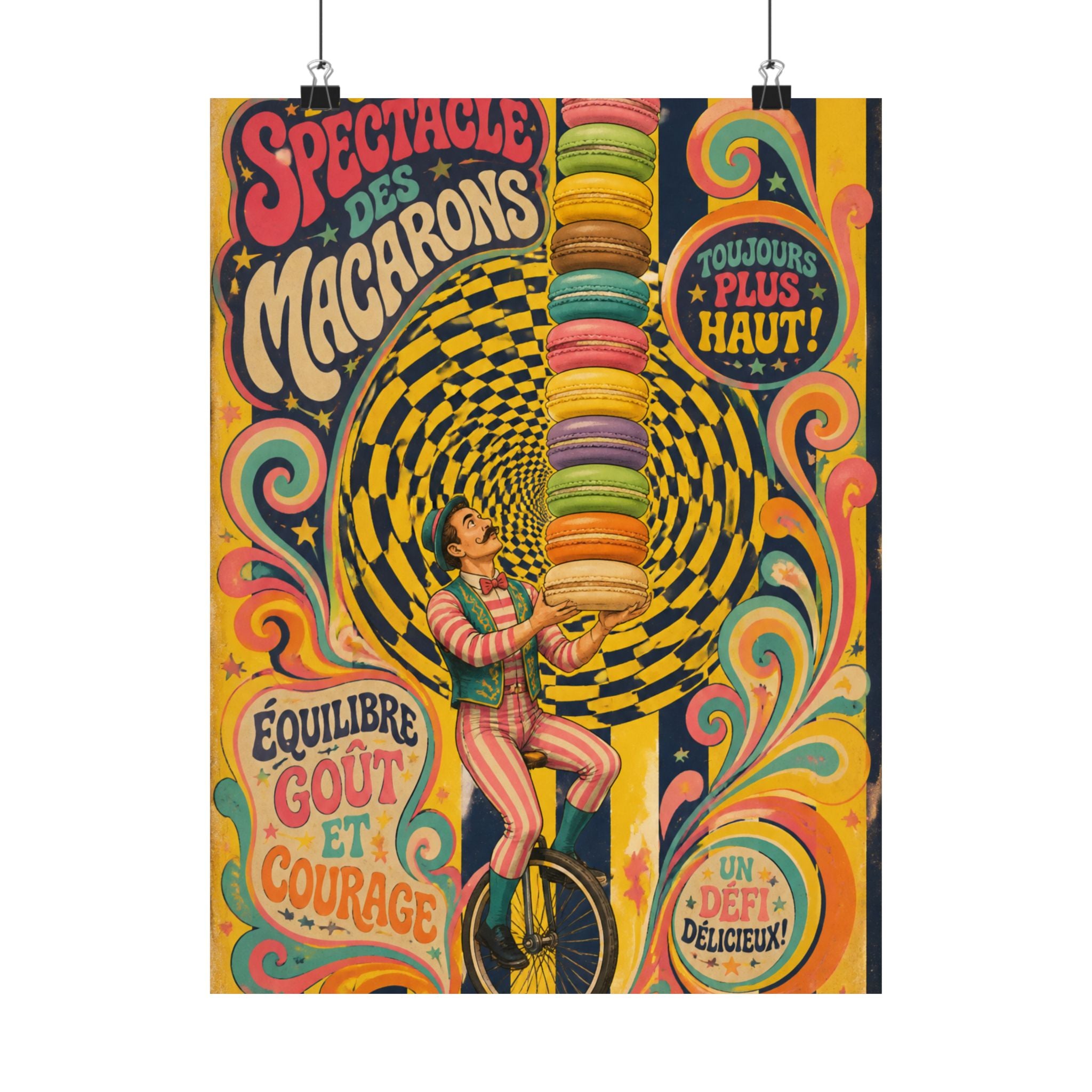 Macaron Balancing Tower Wall Art Poster 24×36 Psychedelic Dining Room Decor Maximalist Print