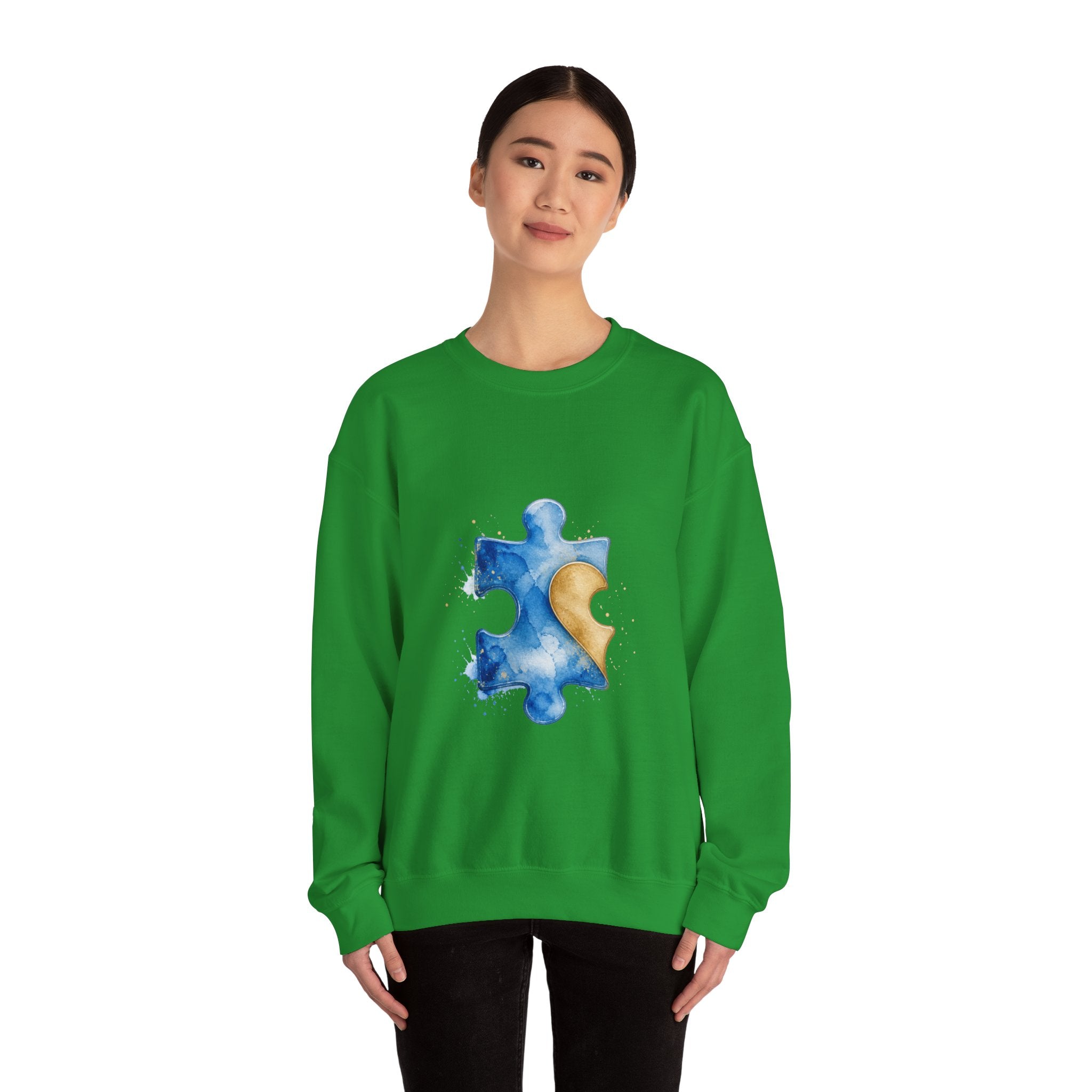 Matching Couple Sweatshirt - Puzzle Pieces Matching Couple Crewneck Sweatshirt Watercolor Art His Hers Engagement Gift - Design A