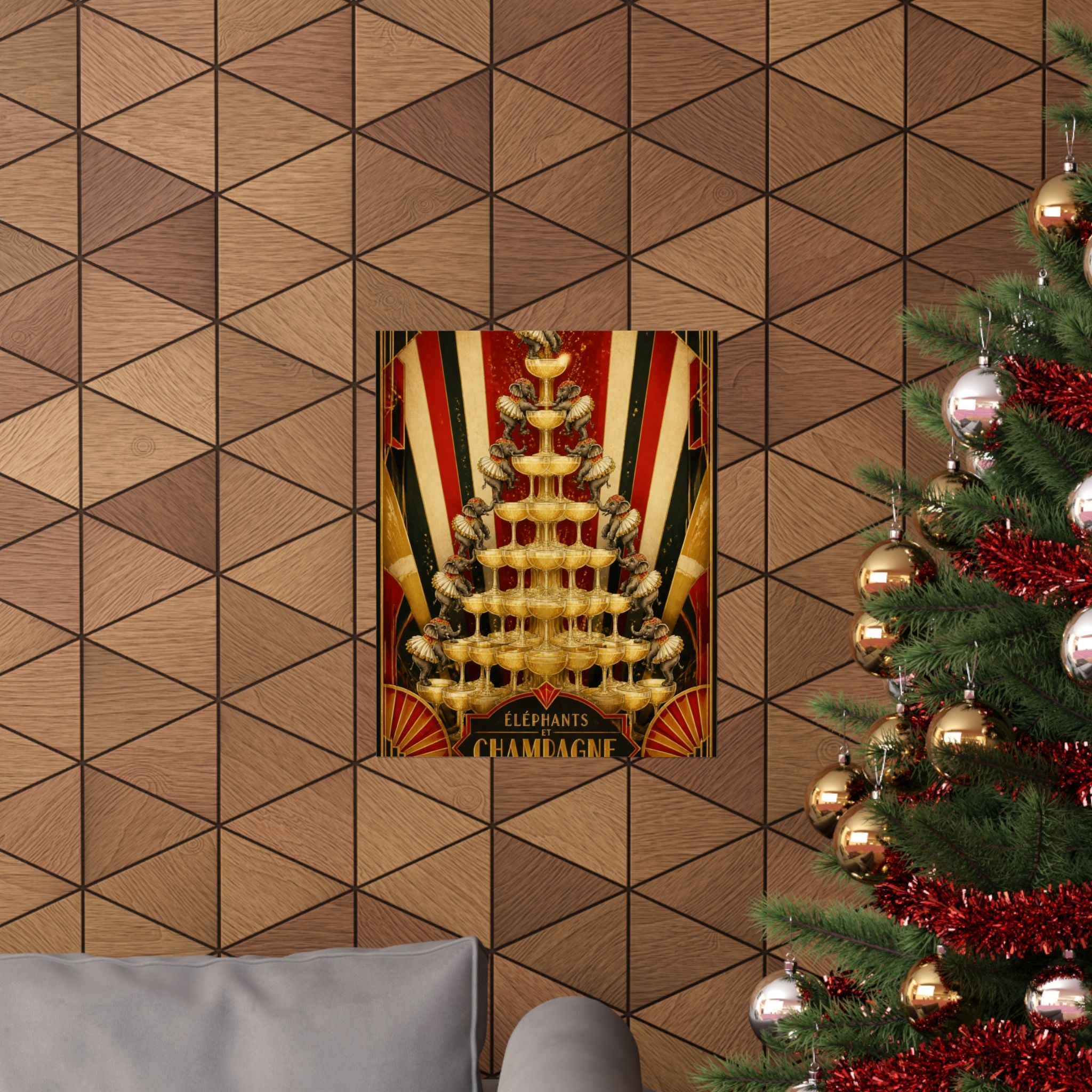Champagne Tower Elephants Wall Art Poster 24×36 Art Deco Bar Area Decor Maximalist Print