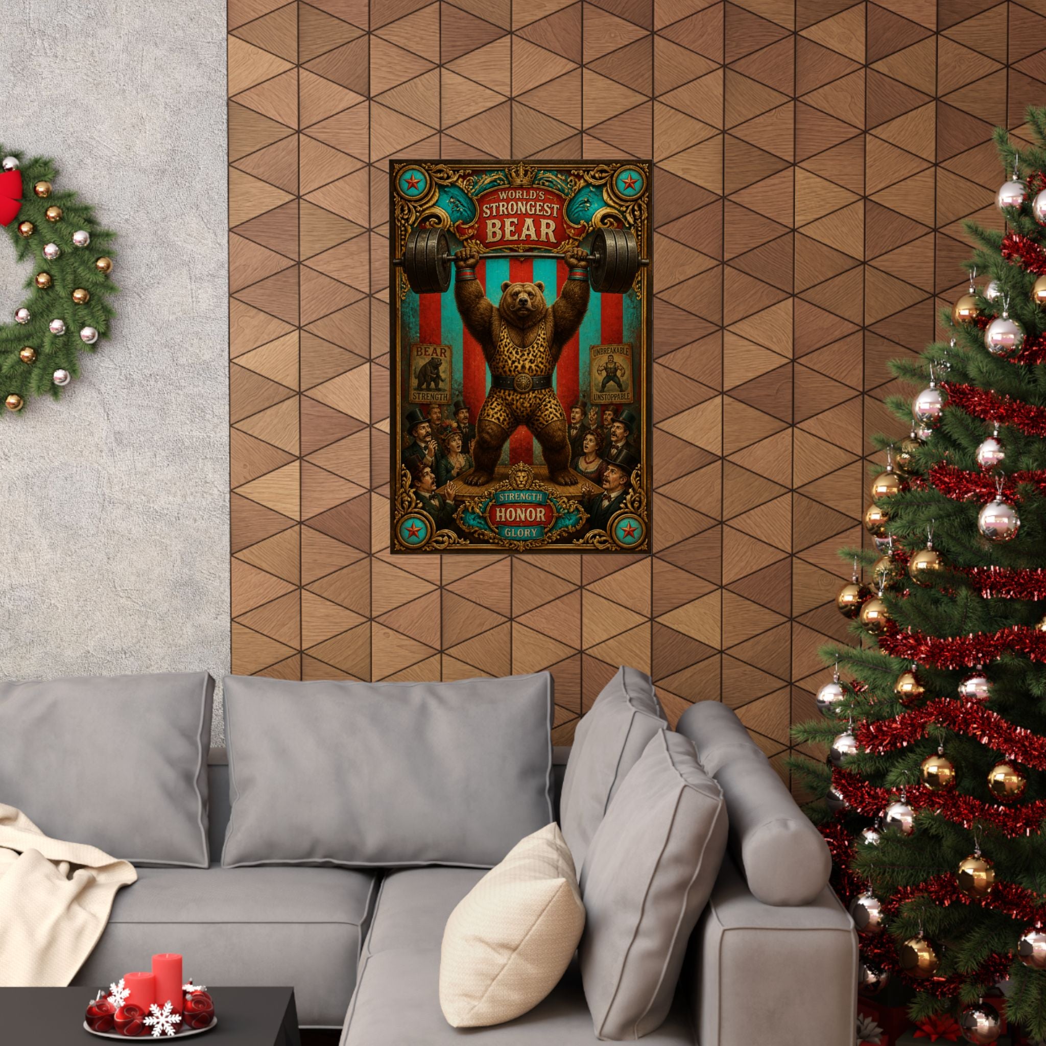 Strongman Bear Wall Art Poster 24×36 Baroque Studio Decor Maximalist Print
