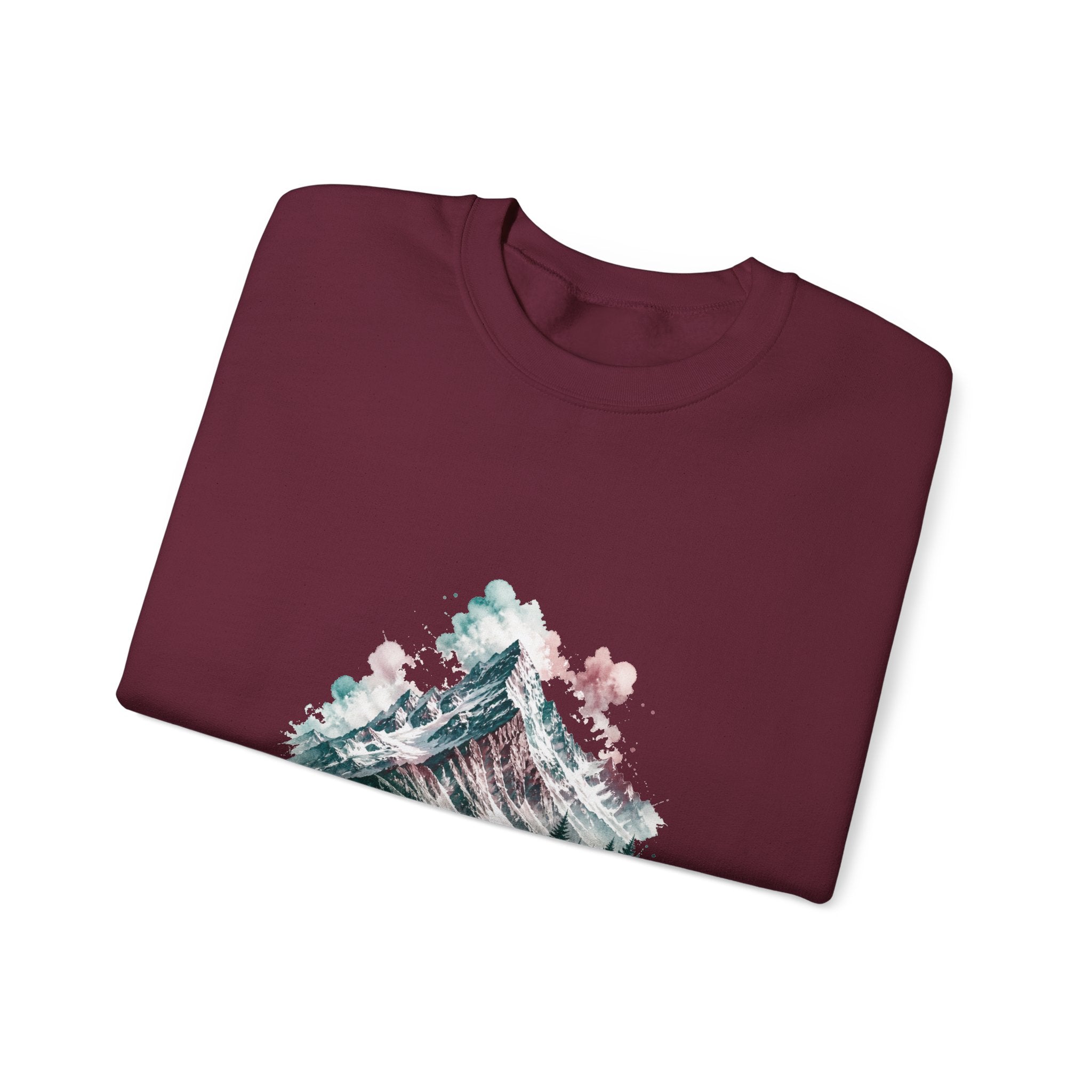 Matching Couple Sweatshirt - Mountain & Ocean Matching Couple Crewneck Sweatshirt Watercolor Art His Hers Engagement Gift - Design A