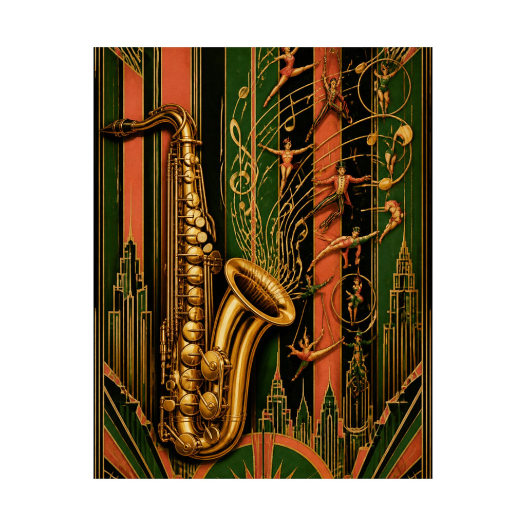 Saxophone Music Circus Wall Art Poster 24×36 Art Deco Bar Area Decor Maximalist Print