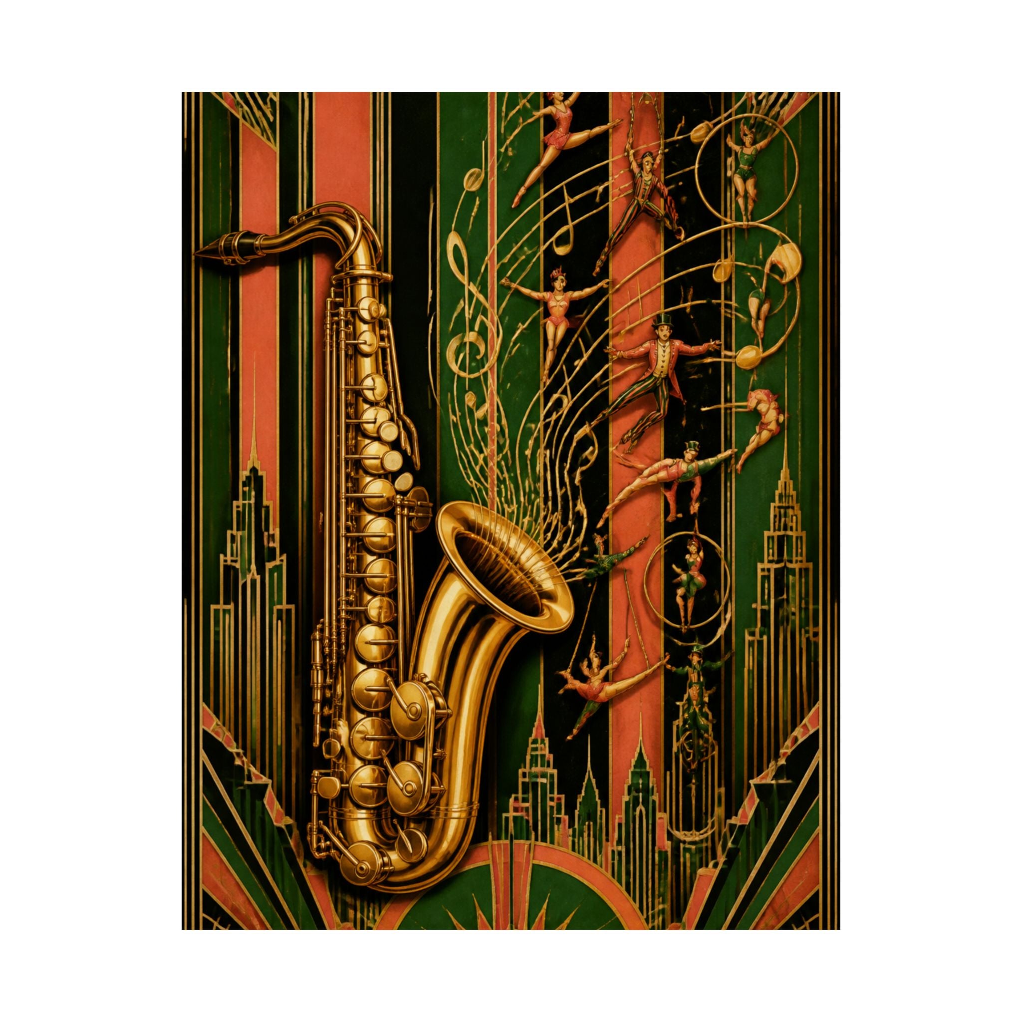 Saxophone Music Circus Wall Art Poster 24×36 Art Deco Bar Area Decor Maximalist Print