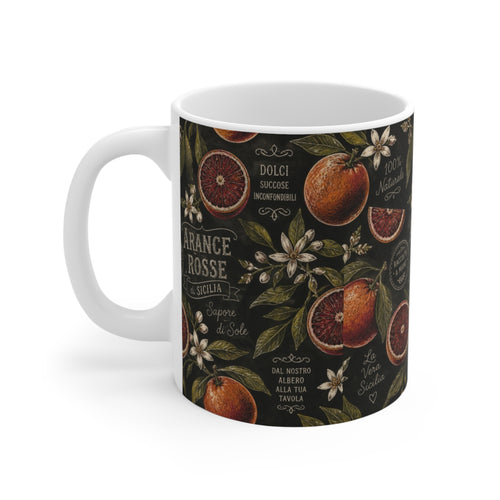 Blood Oranges 11oz Ceramic Mug Mediterranean Kitchen Chalk Art Design Italian Cottagecore Gift