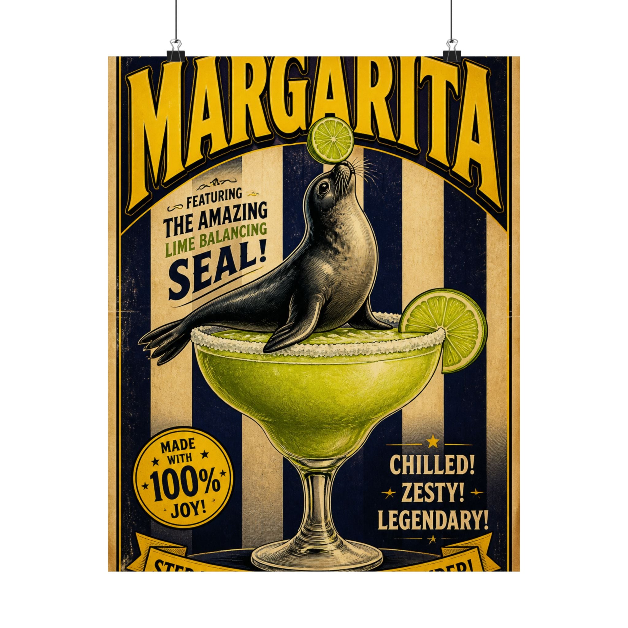 Margarita Balancing Seal Wall Art Poster 24×36 Vintage Circus Bedroom Decor Maximalist Print