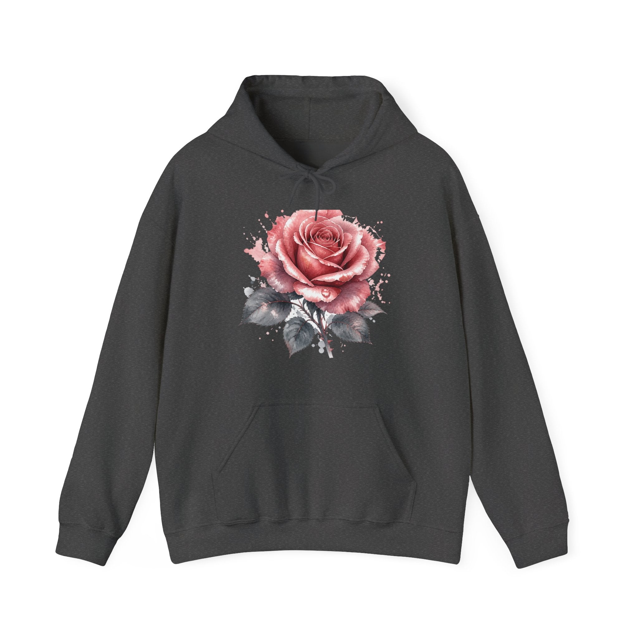 Matching Couple Sweatshirt - Rose & Thorn Matching Couple Hooded Sweatshirt Watercolor Art His Hers Engagement Gift - Design A