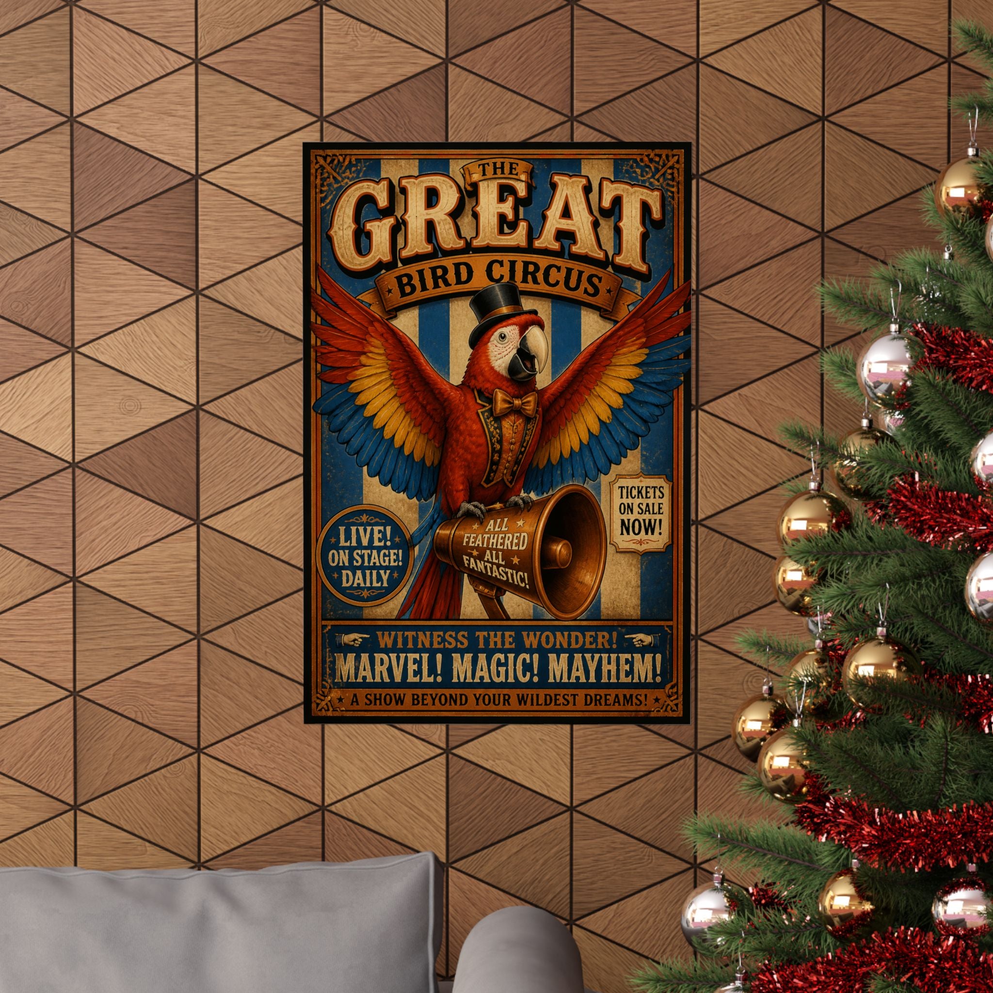 Parrot Ringmaster Wall Art Poster 24×36 Vintage Circus Bedroom Decor Maximalist Print