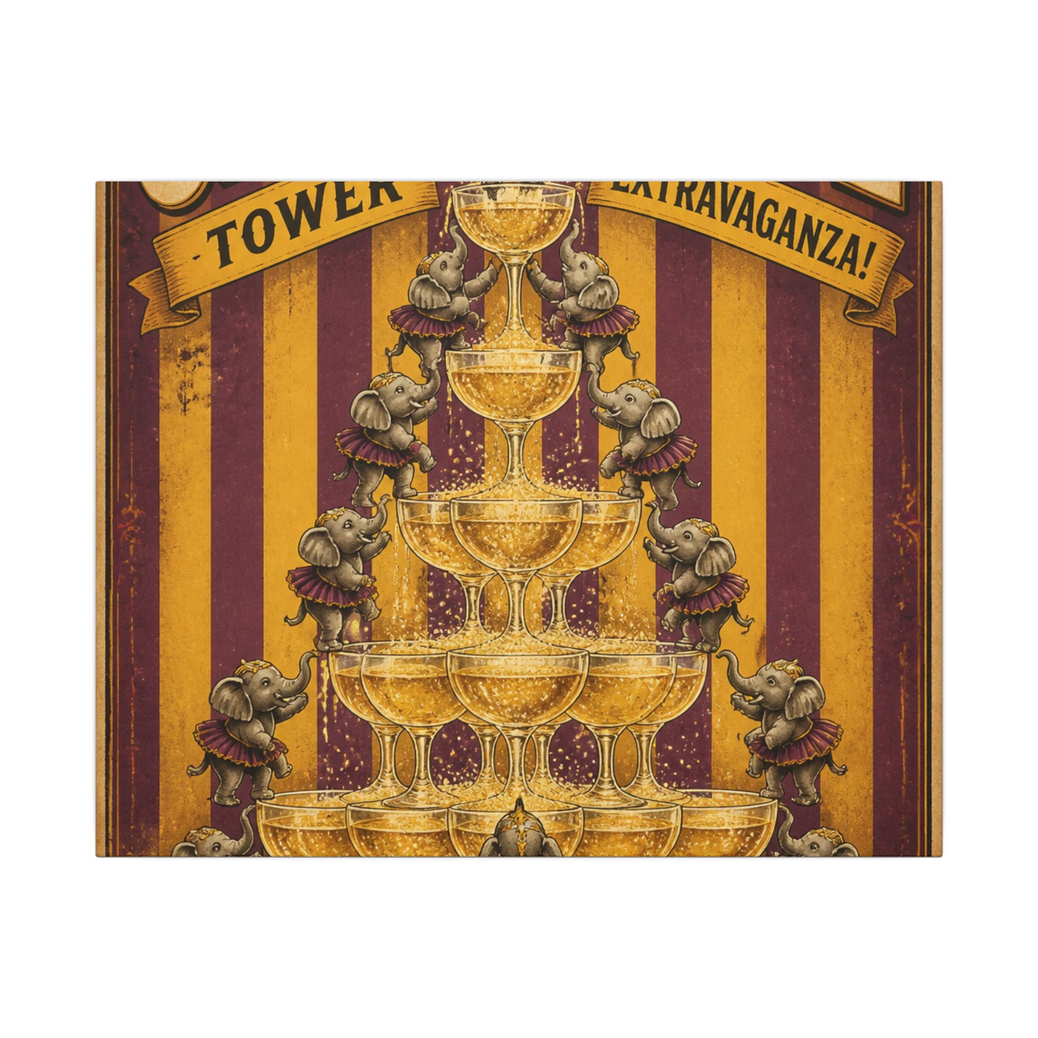 Champagne Tower Elephants Wall Art Canvas 24×36 Vintage Circus Bedroom Decor Maximalist Print