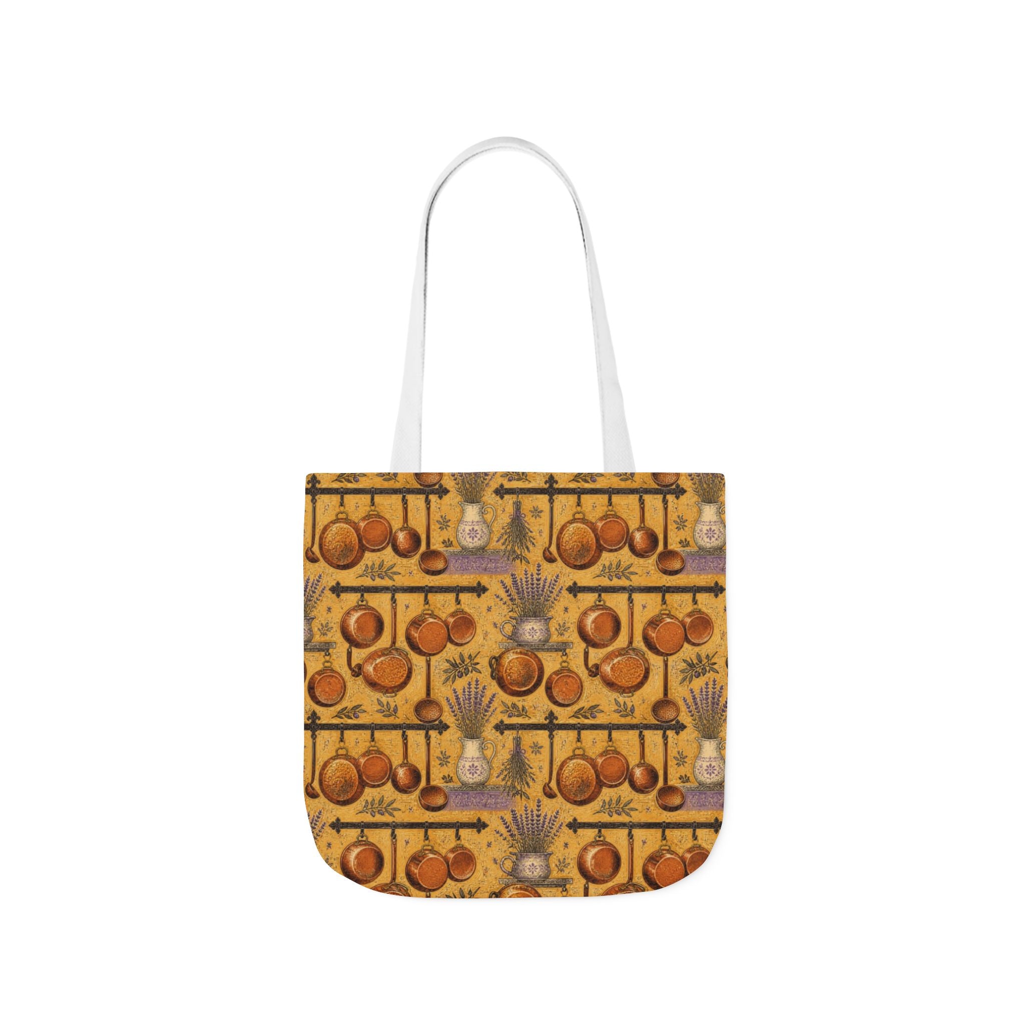 Copper Cookware Canvas Tote Bag Mediterranean Kitchen Linocut Design Italian Cottagecore Gift