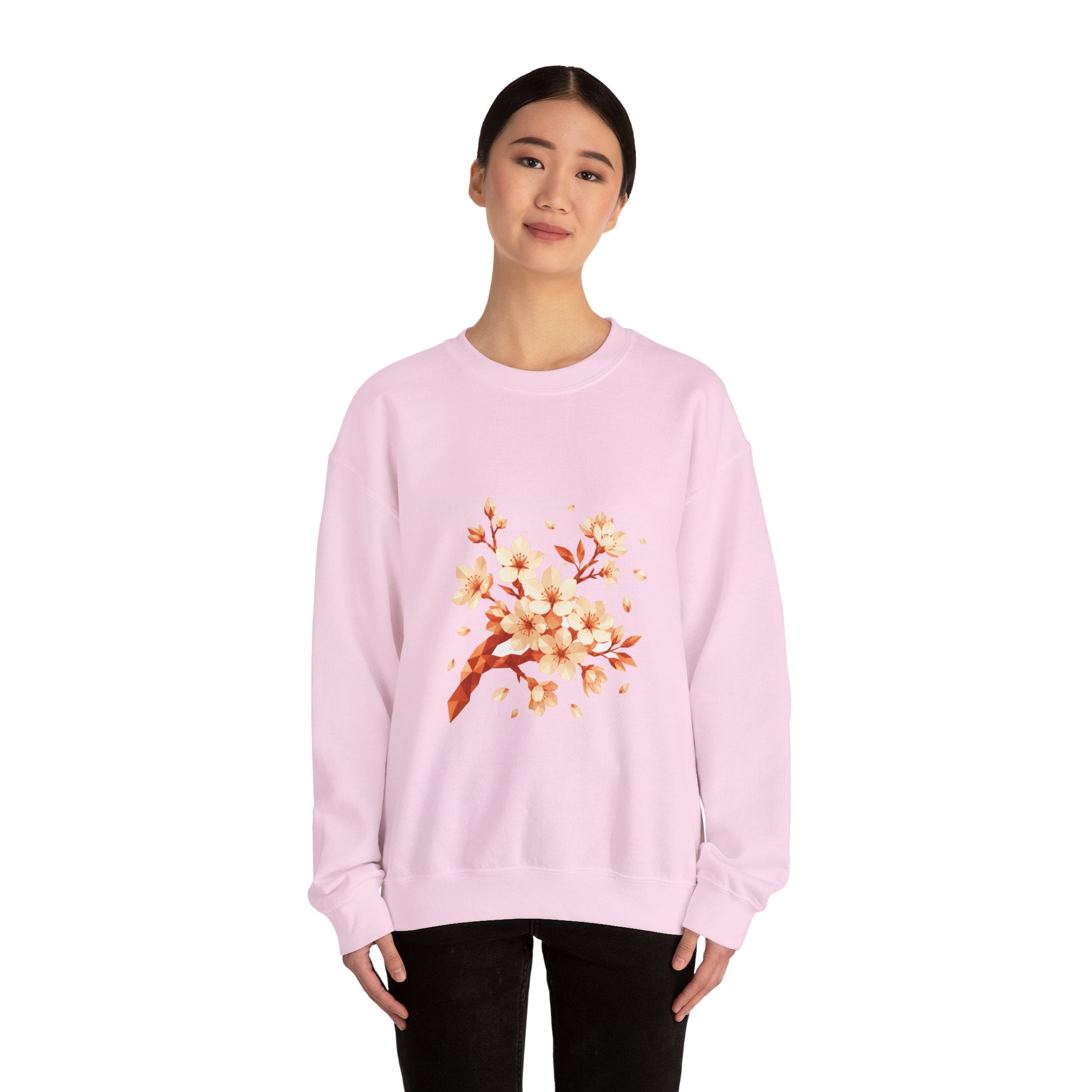 Matching Couple Sweatshirt - Cherry Blossom & Maple Leaf Matching Couple Comfort Colors Crew Geometric Art His Hers Love Gift - Design A