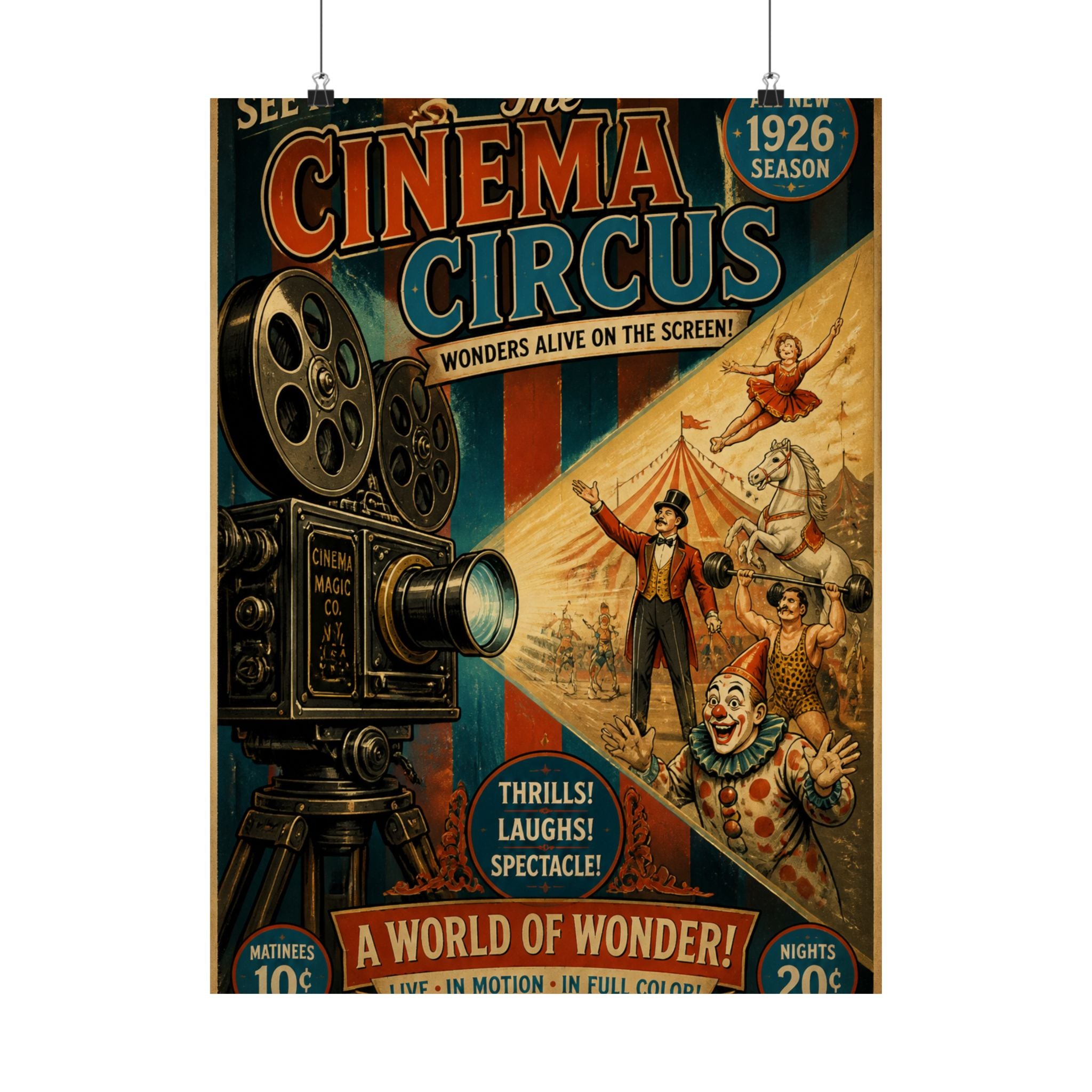 Film Camera Projector Show Wall Art Poster 24×36 Vintage Circus Bedroom Decor Maximalist Print