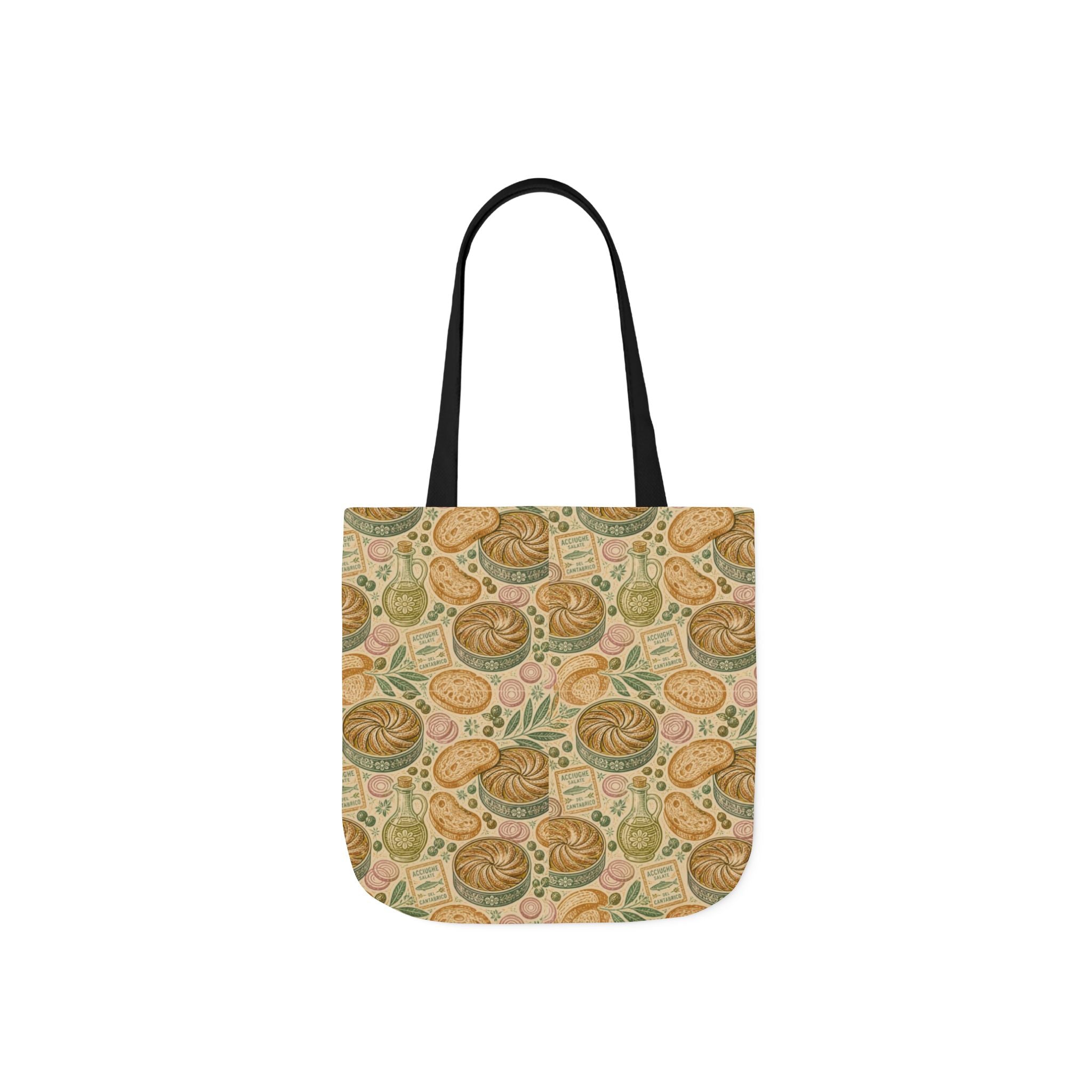 Anchovies & Capers Canvas Tote Bag Mediterranean Kitchen Linocut Design Italian Cottagecore Gift