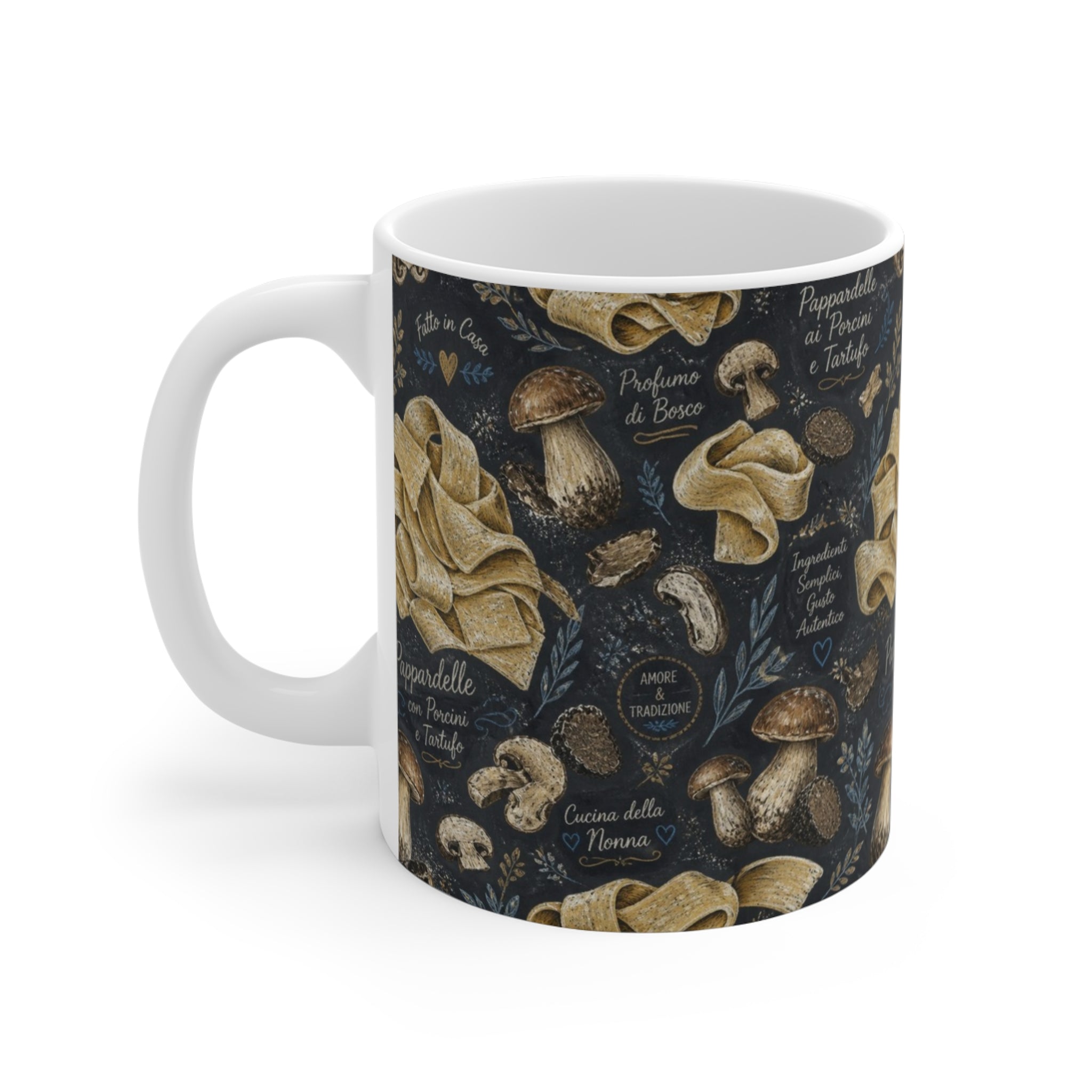 Pappardelle Ribbons 11oz Ceramic Mug Mediterranean Kitchen Chalk Art Design Italian Cottagecore Gift