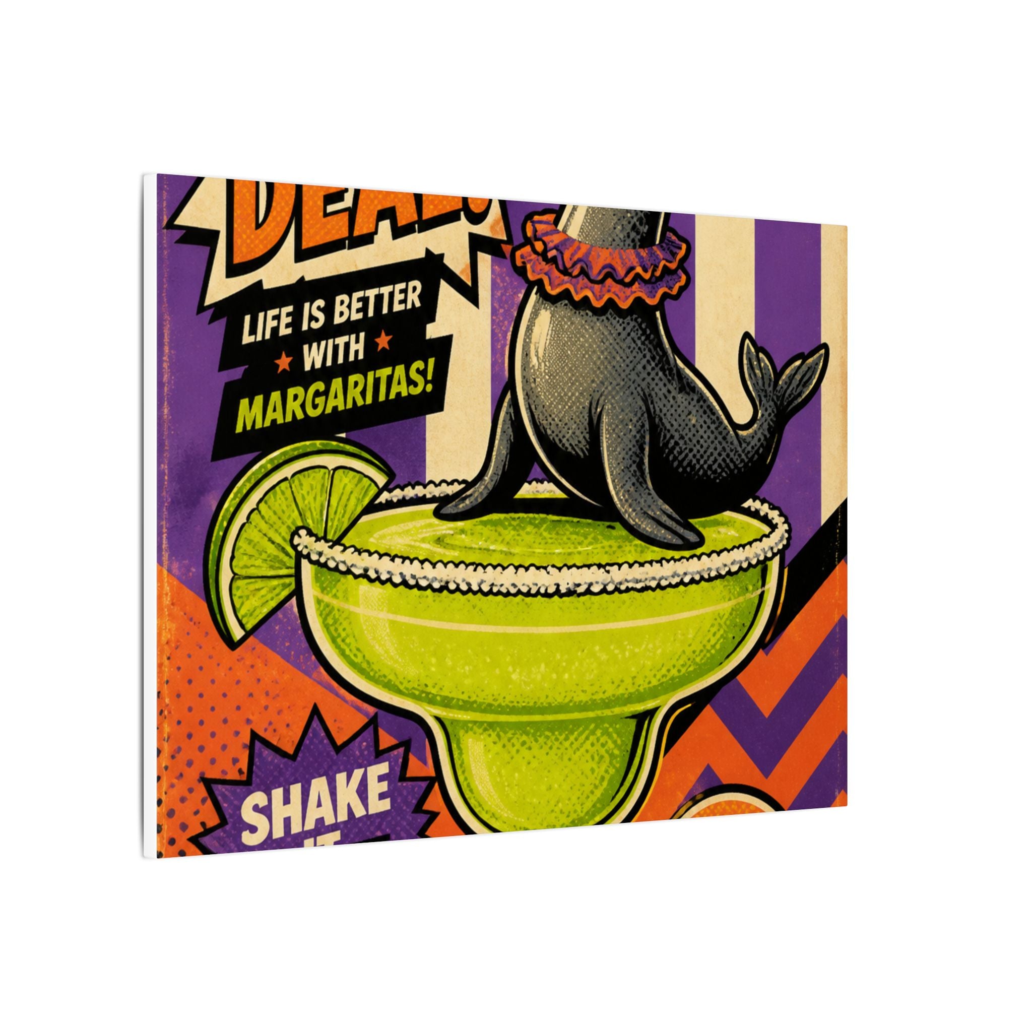 Margarita Balancing Seal Wall Art Canvas 24×36 Pop Art Restaurant Decor Maximalist Print