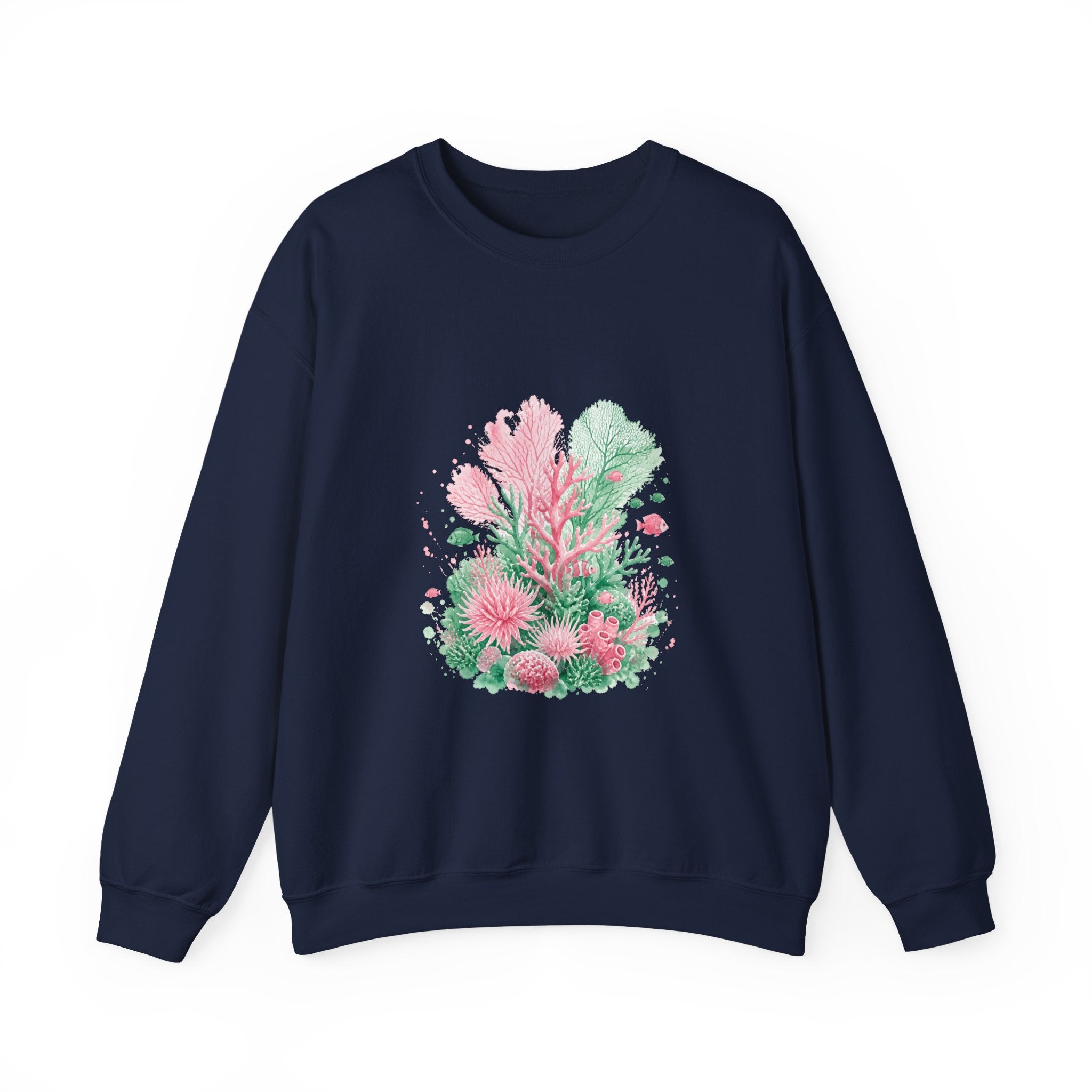 Matching Couple Sweatshirt - Coral Reef & Deep Sea Matching Couple Crewneck Sweatshirt Watercolor Art His Hers Engagement Gift - Design A