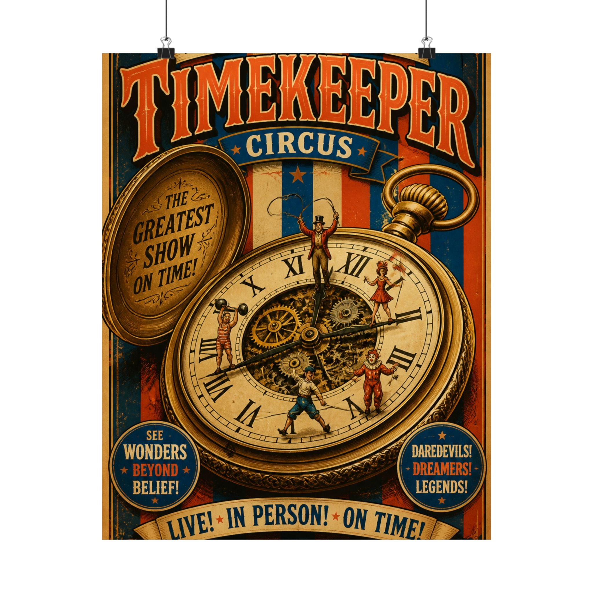 Pocket Watch Performers Wall Art Poster 24×36 Vintage Circus Bedroom Decor Maximalist Print